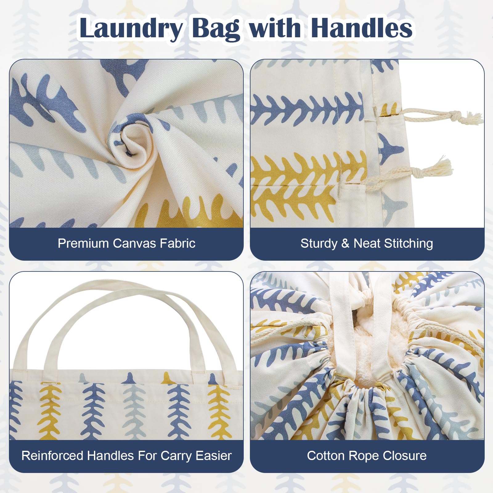 Thick Canvas Laundry Bag with Handles & Drawstring