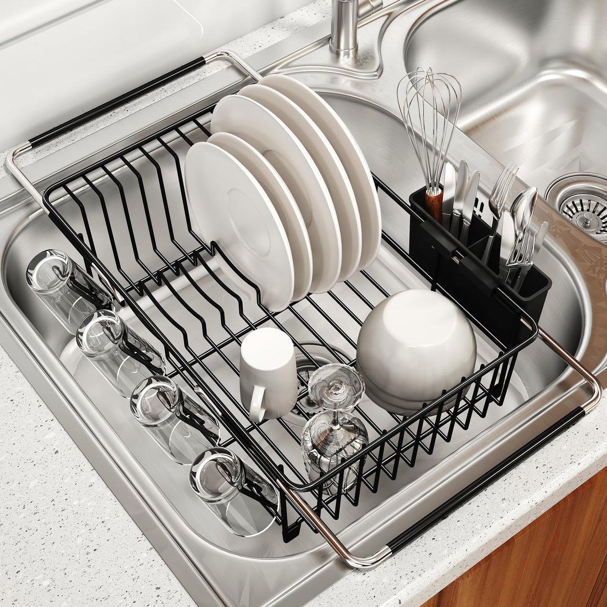 Dish Drying Rack Over The Sink with Utensil Holder