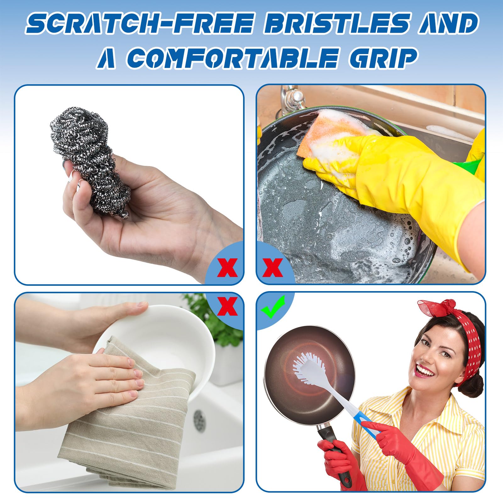 20 Pcs Blue Kitchen Scrub Dish Brush Bulk with 11 Inch Anti Slip Handle Cleaning Dish Scrubber with Stiff Bristles Washing Scrub Brushes for Housekeeping for Pots and Pans
