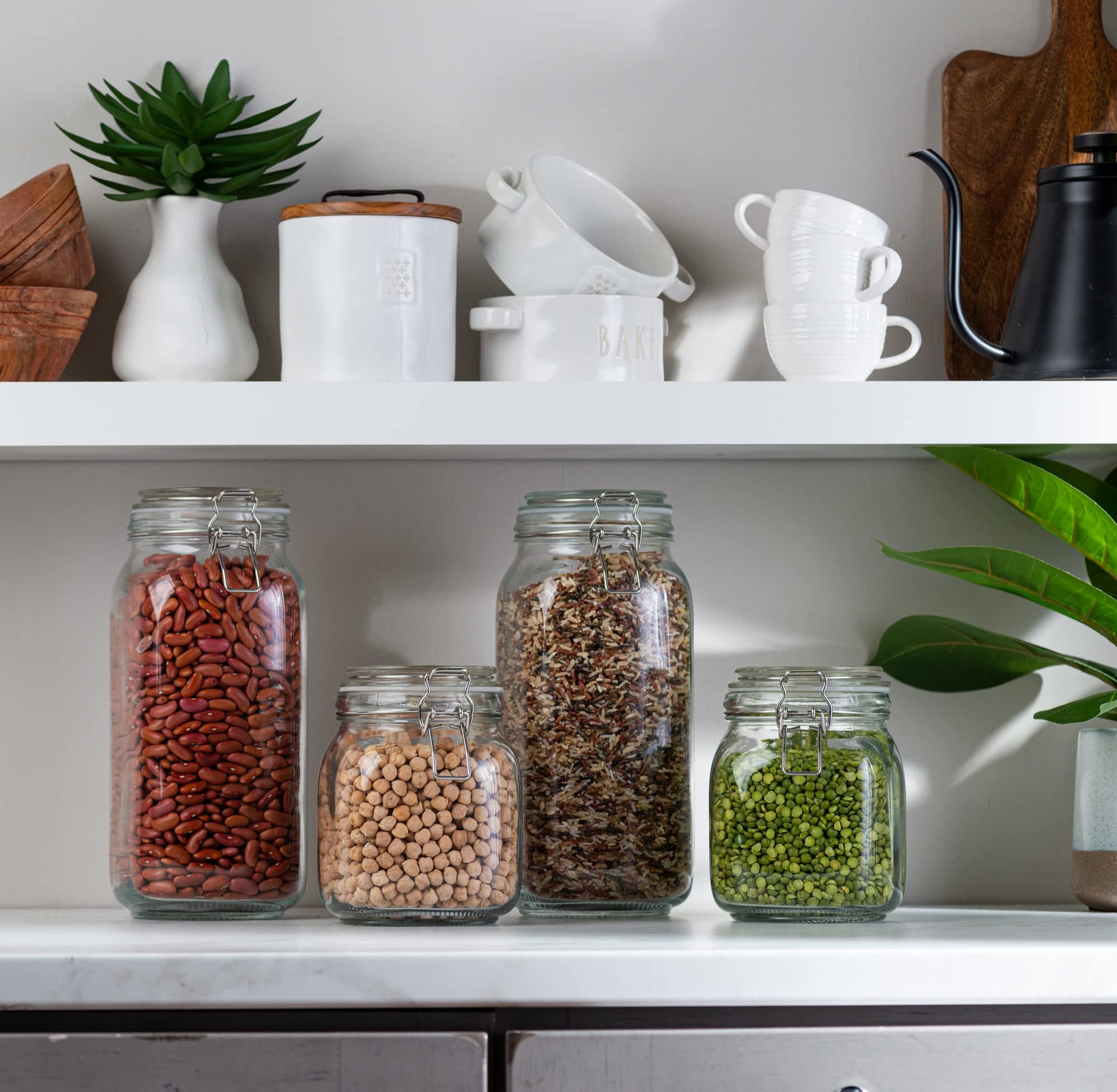 4 Glass Food Storage Jars with Airtight Lids + Chalkboard & Marker (4 Count)