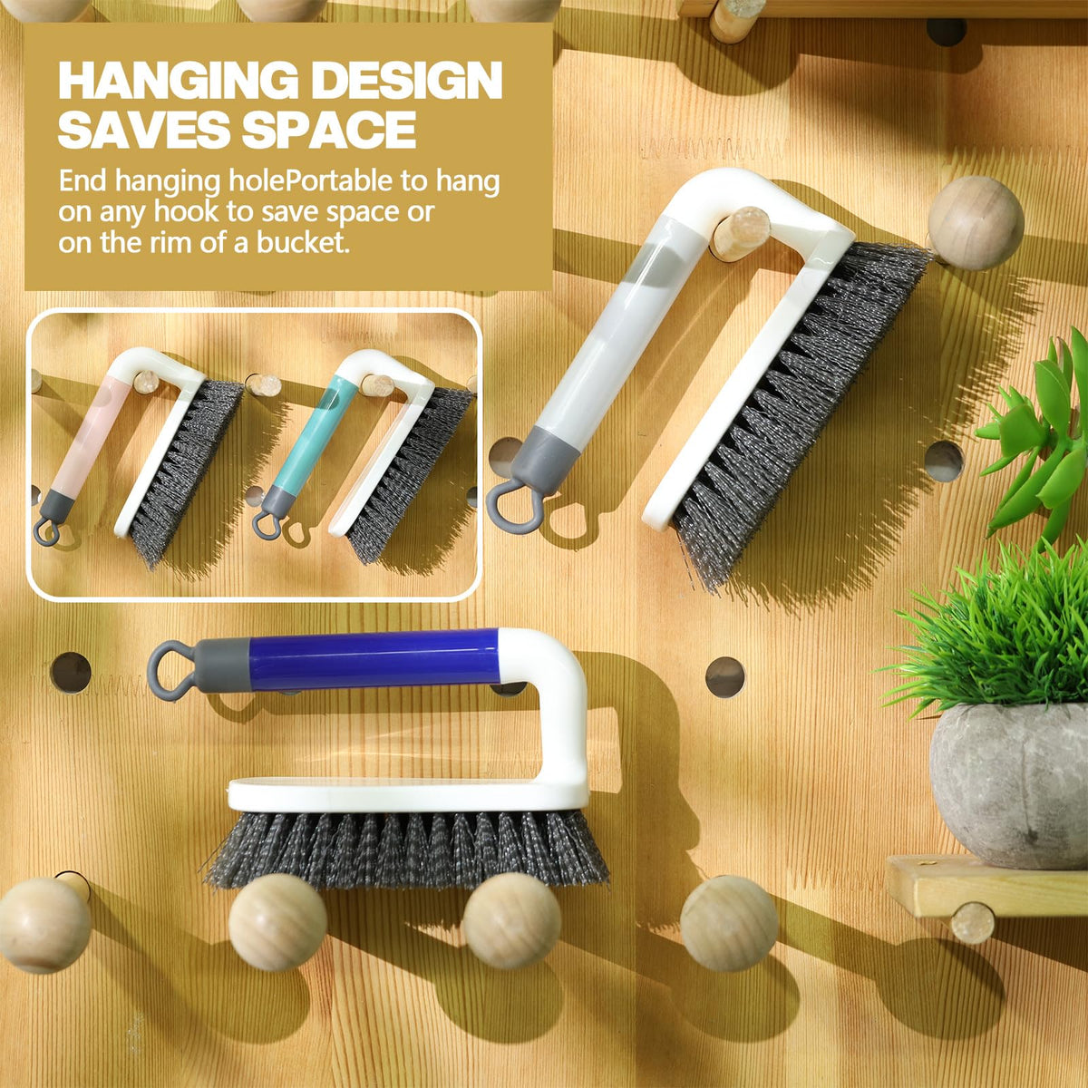 16 Pack Scrub Brush Heavy Duty Cleaning Brushes with Handle Stiff Bristles Scrub Brush Bulk for Shower Bathroom Carpet Kitchen Bathtub Scrubber (16 Count)