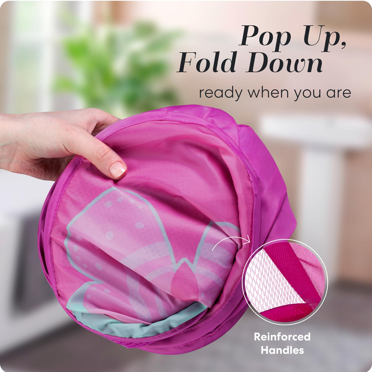 Collapsible Mesh Pop Up Hamper with Wide Opening and Side Pocket