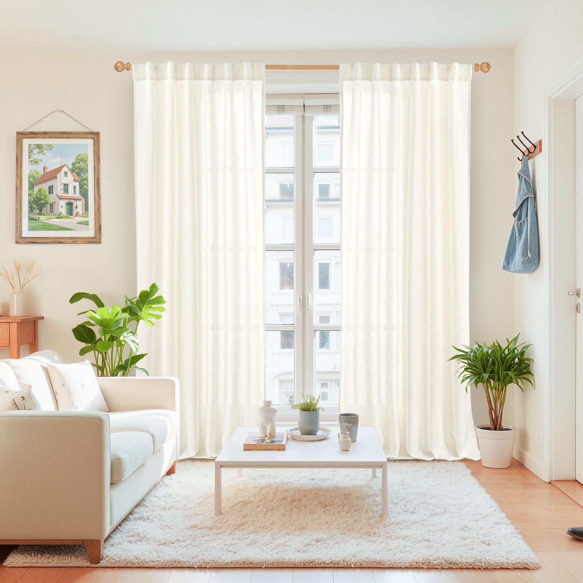 Ivory Linen Curtains 108 Inch Length for Living Room (2 Count)