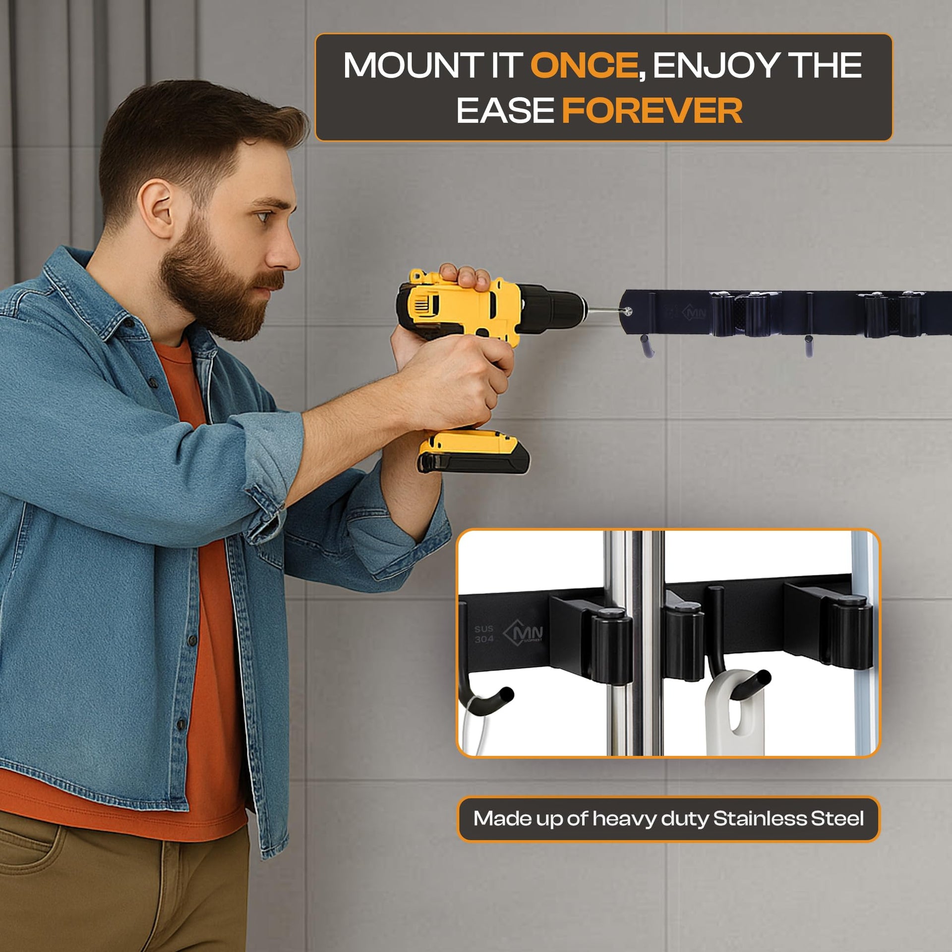 Stainless Steel Broom Holder Wall Mount