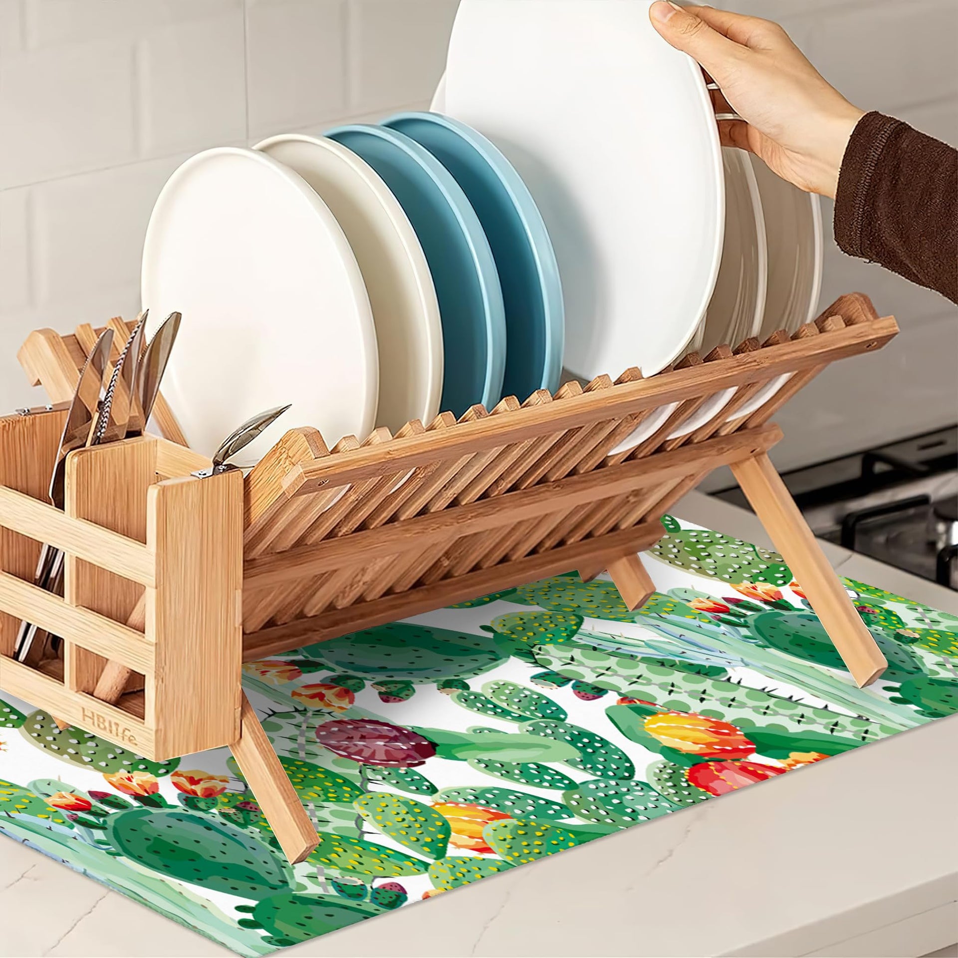 Green Cactus Dish Drying Mat