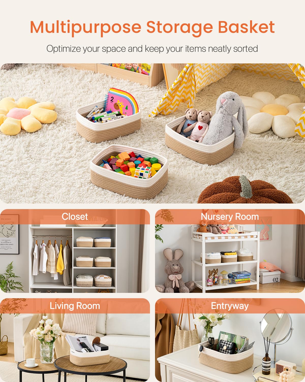 Small Woven Storage Basket for Organizing (3 Count)