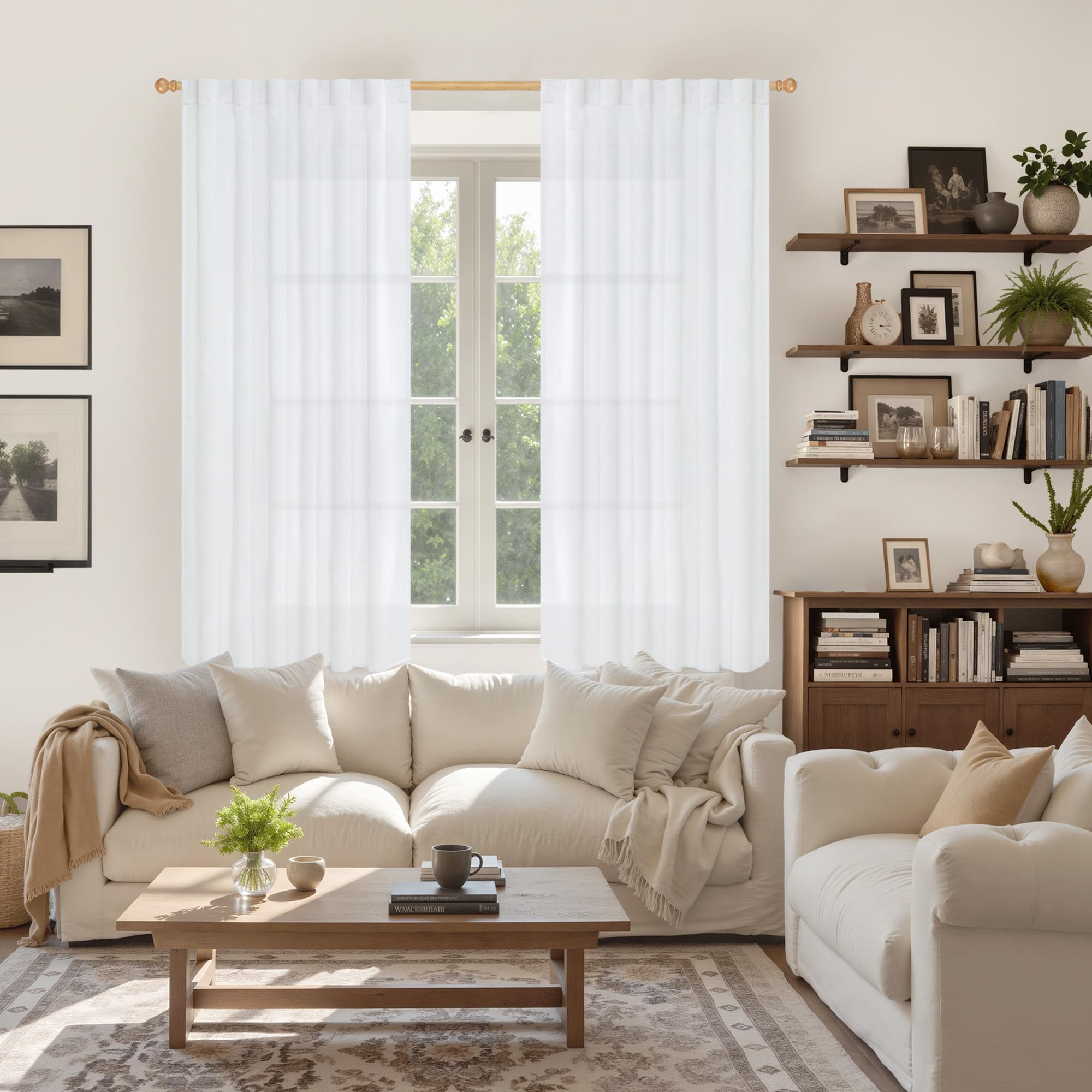 White Linen Curtains 52 X 63 Inch Length 2 Panels for Living Room (2 Count)