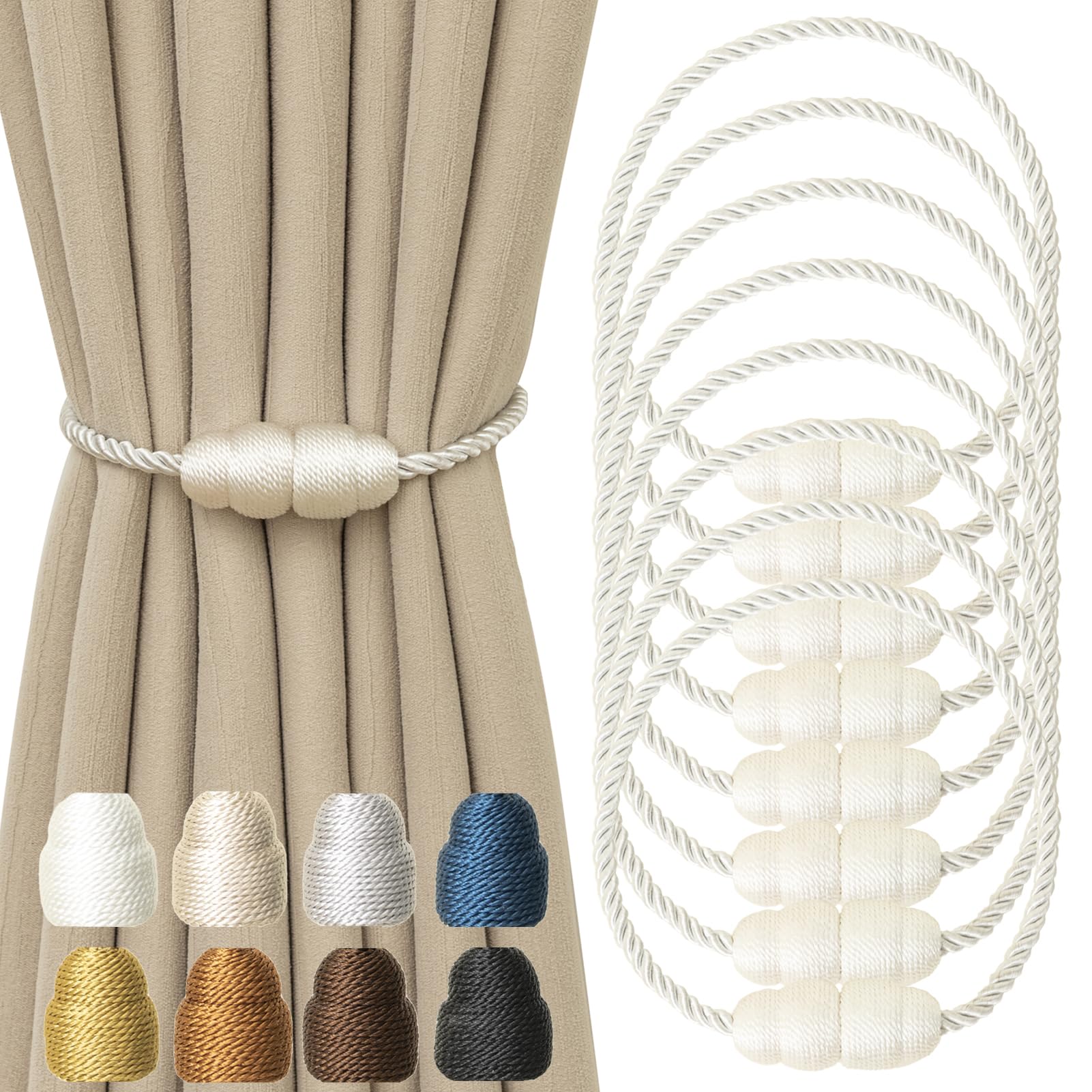 Magnetic Curtain Tiebacks Rope Curtain Tie Backs for Curtains 8 Pack Curtain Holders for Drapes Decorative Window Curtain Holdbacks (8 Count)