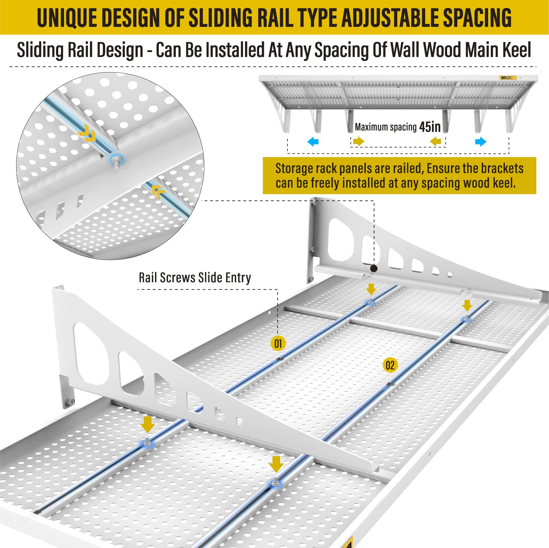 2Pack 1.64x4ft Adjustable Metal Garage Wall Shelving Heavy Duty Garage Storage Shelf Wall Mounted White (2 Count)