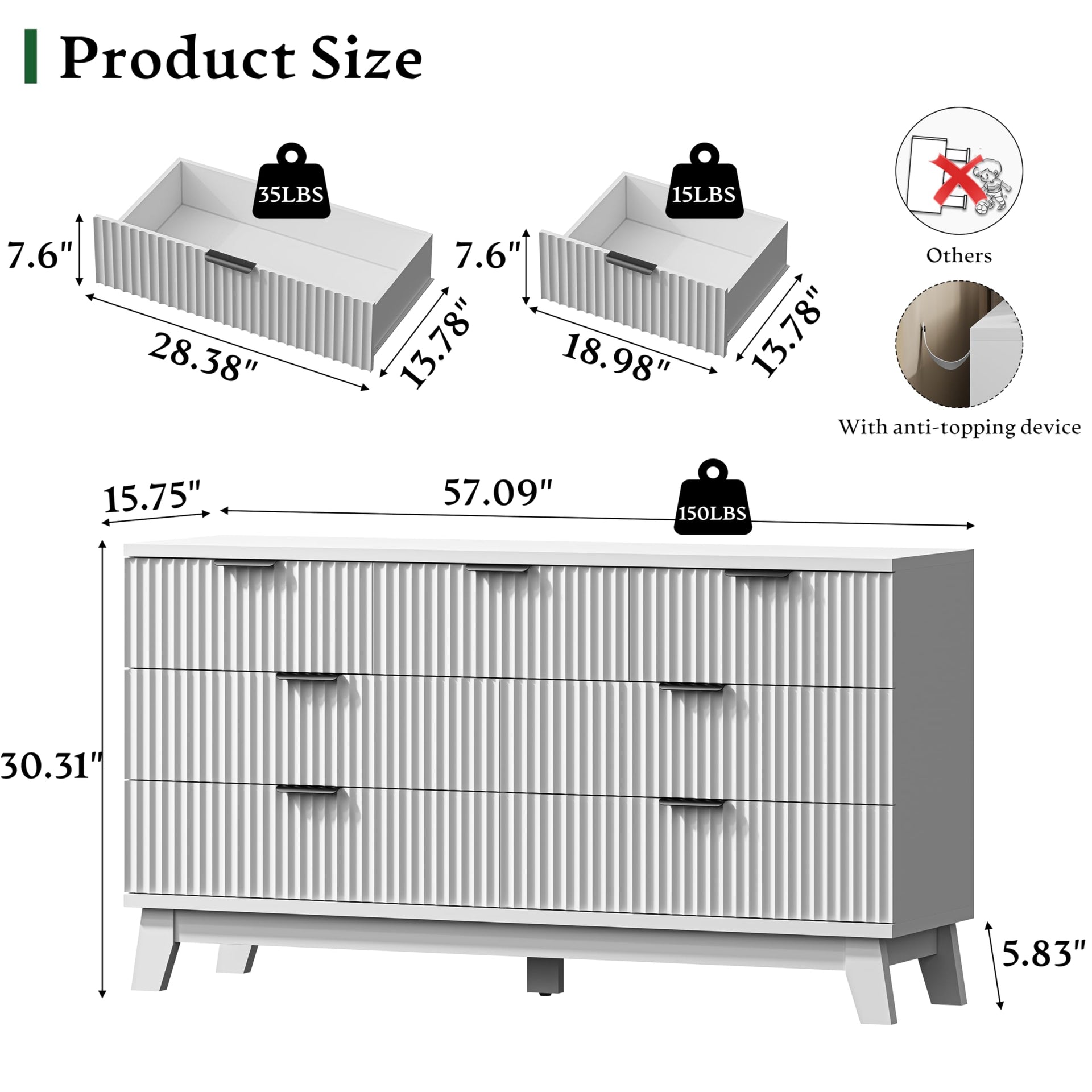 Fluted Dresser with 7 Drawers