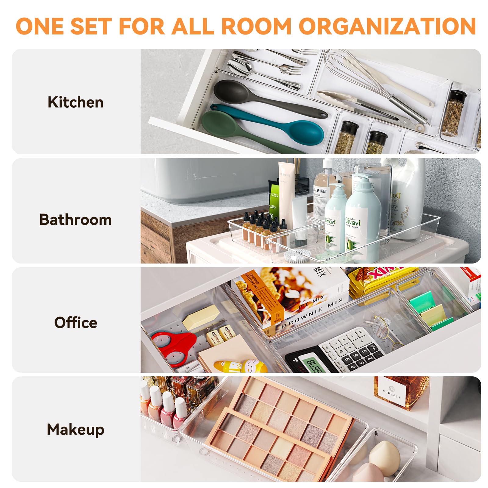 6 Pack Large Clear Plastic Drawer Organizer Trays (6 Count)