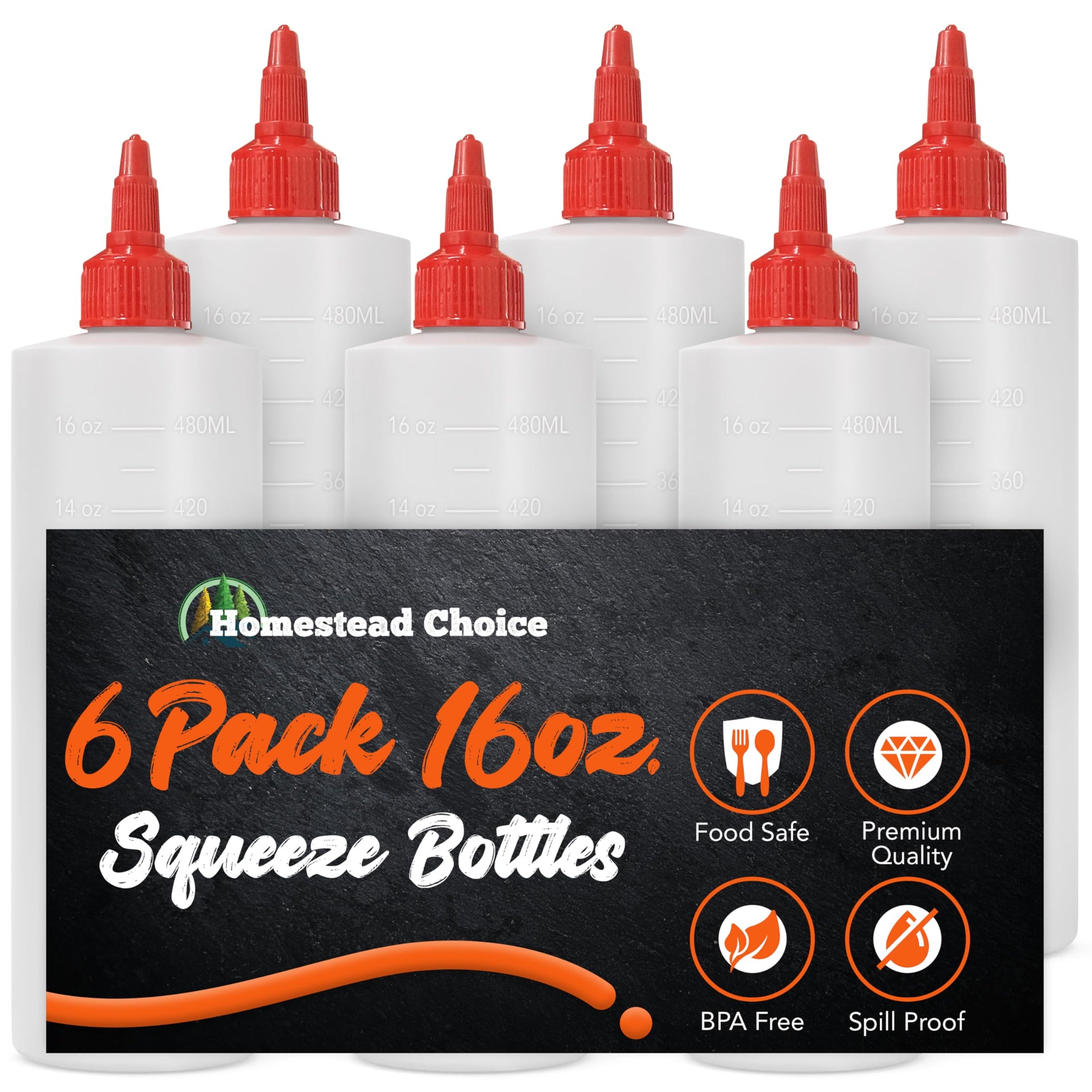 6 pack Plastic Squeeze Bottles for Sauces (6 Count)