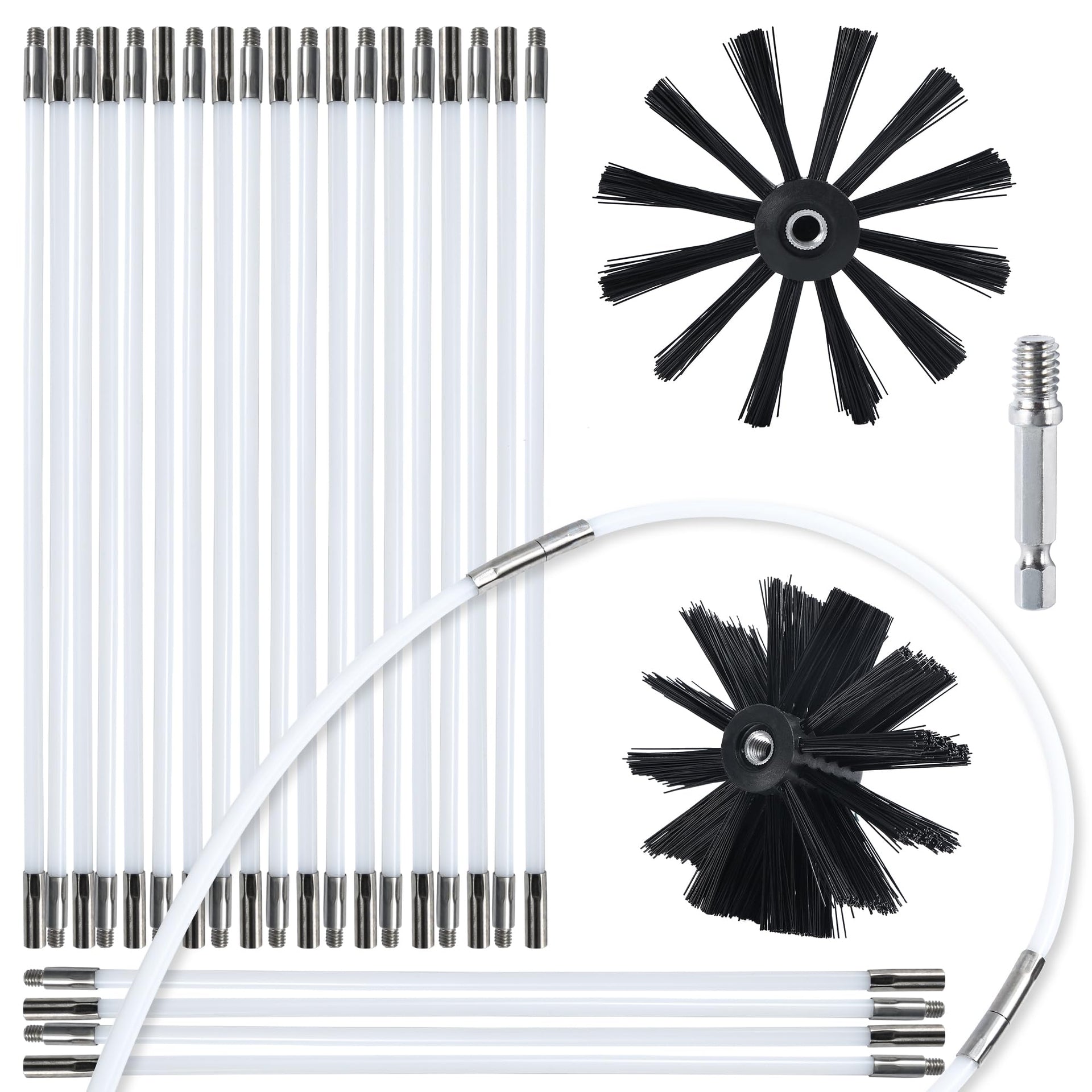 Dryer Vent Cleaner Kit Chimney Sweep Cleaning Tools Pellet Stove Cleaner Kit Air Dryer Duct Fireplace Brushes for Easy Lint Cleaning with 4" and 6" Brush Heads