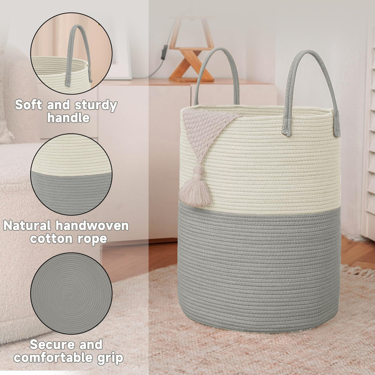 80L Cotton Rope Laundry Basket Hamper
