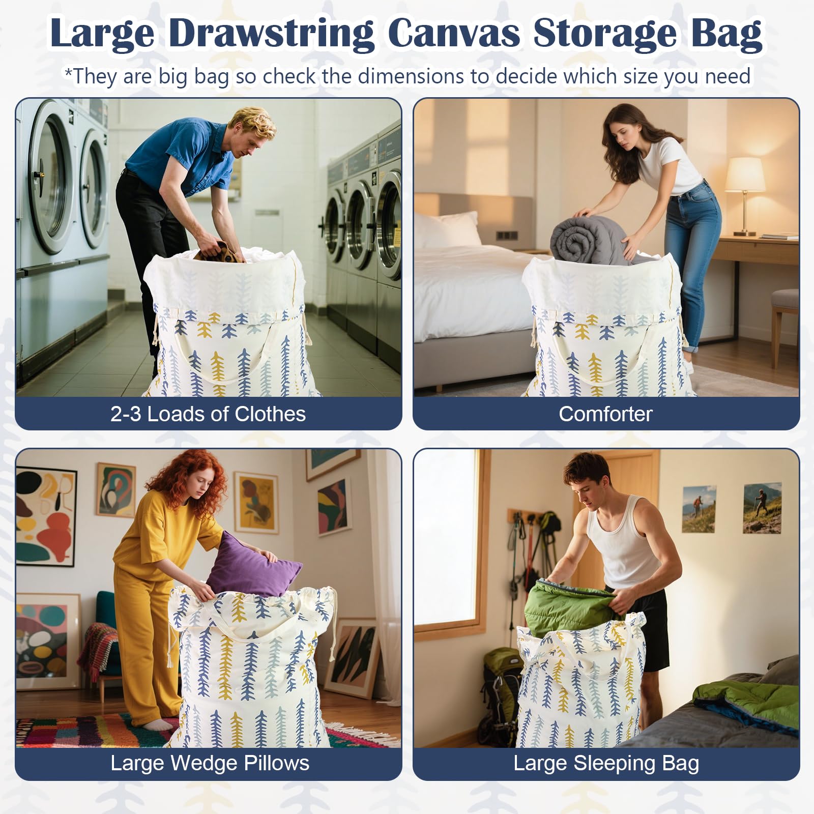 Thick Canvas Laundry Bag with Handles & Drawstring 30"Wx35"H