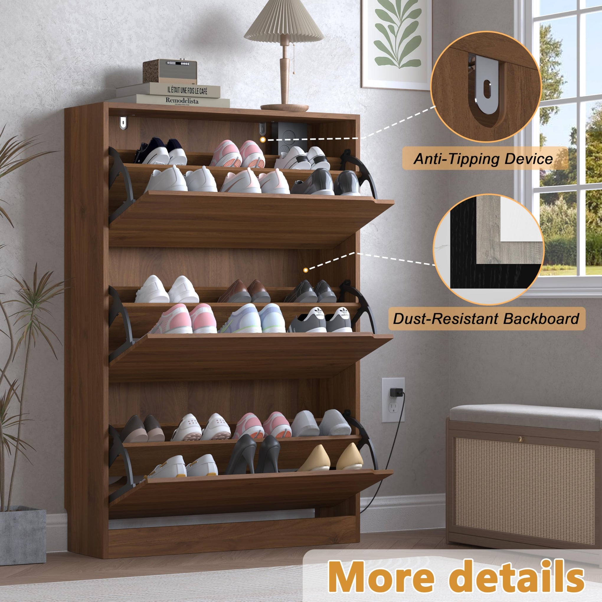 Shoe Cabinet with Odor Control and Back Panels