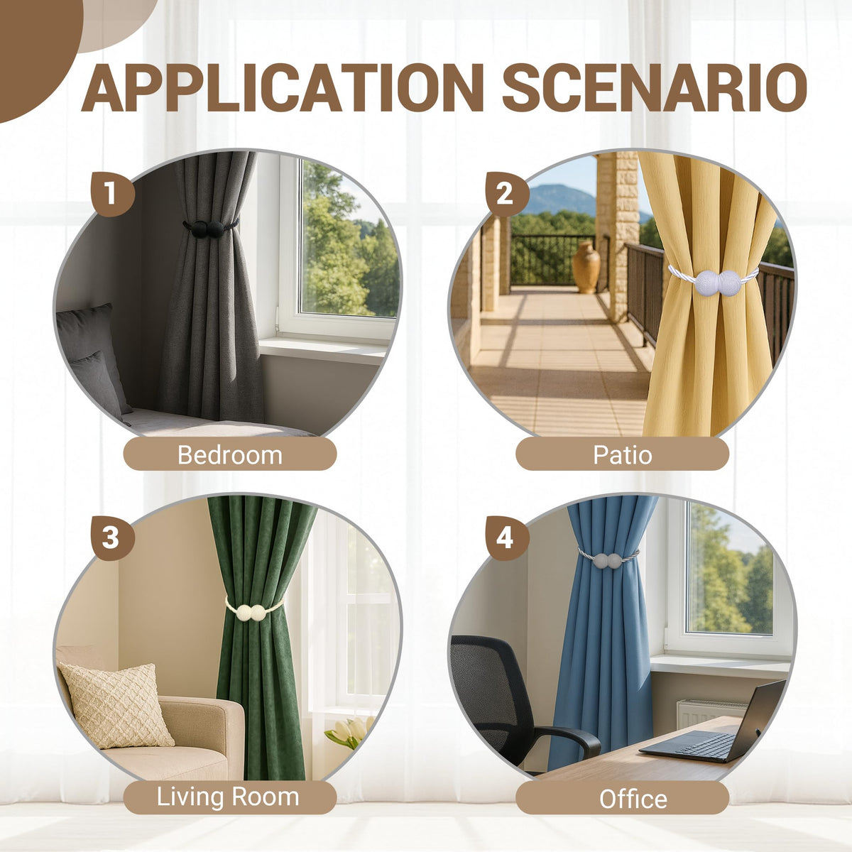 Magnetic Curtain Tiebacks 4 Pack