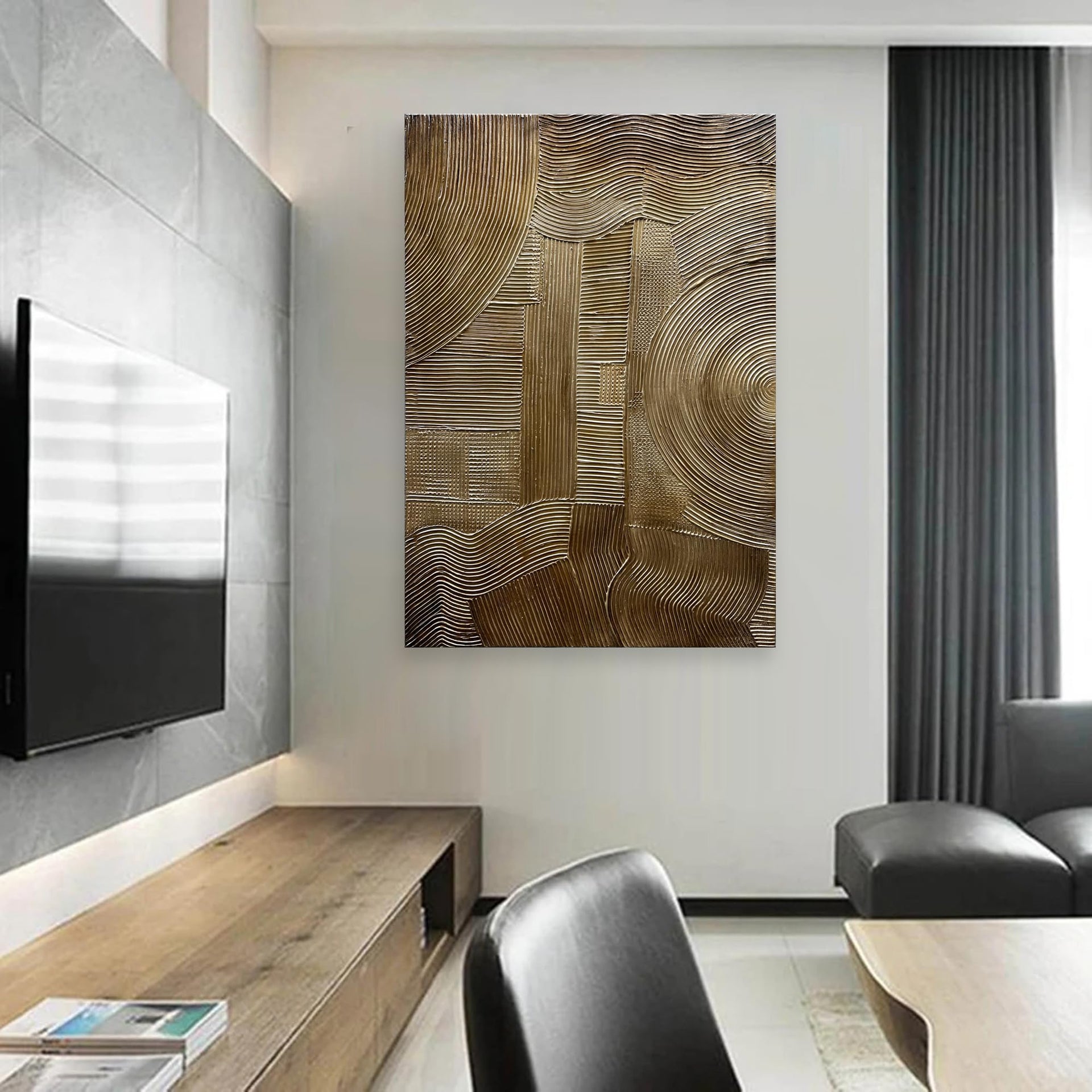 Modern Abstract Painting 40x28 Inch Gold Textured Wall Art Deco Painting Frame Art Oil Painting