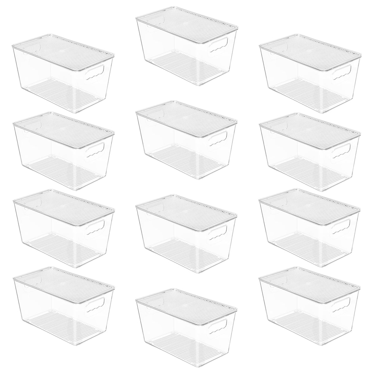 12 Pack Clear Stackable Storage Bins with Lids and Handles (12 Count)