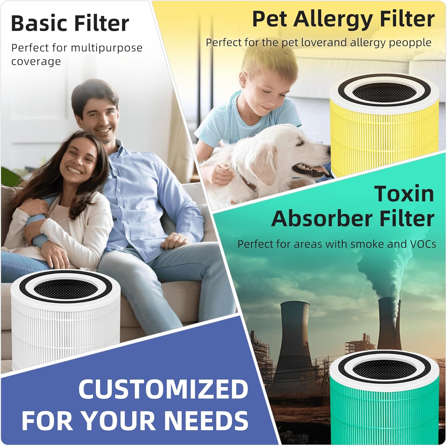 240 True HEPA Toxin Absorber Replacement Filter 14 for Puro 240 Air Purifier,3-in-1 High-Efficiency HP-14 with Activated Carbon Filter,4 Pack,Green