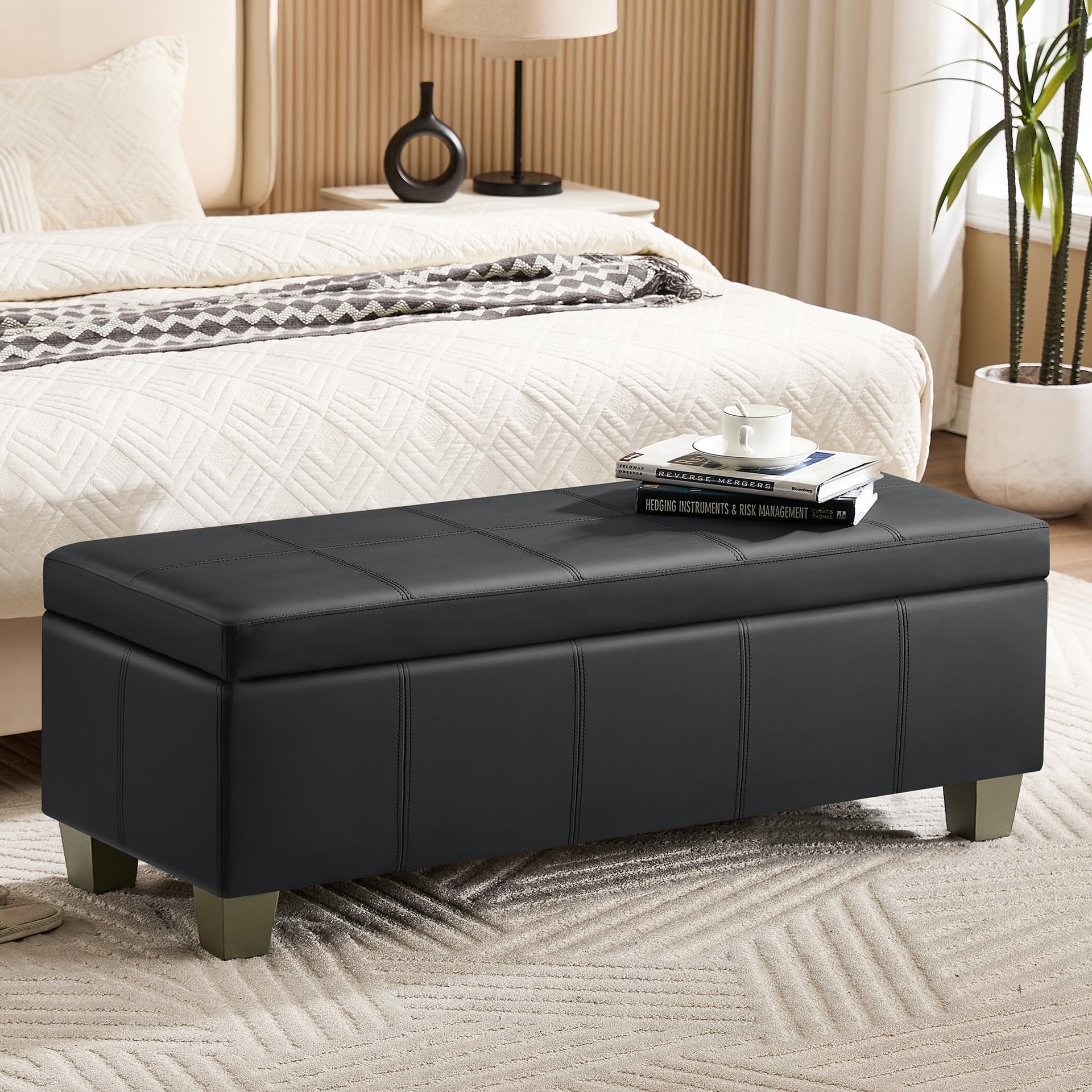 51" Faux Leather Storage Ottoman
