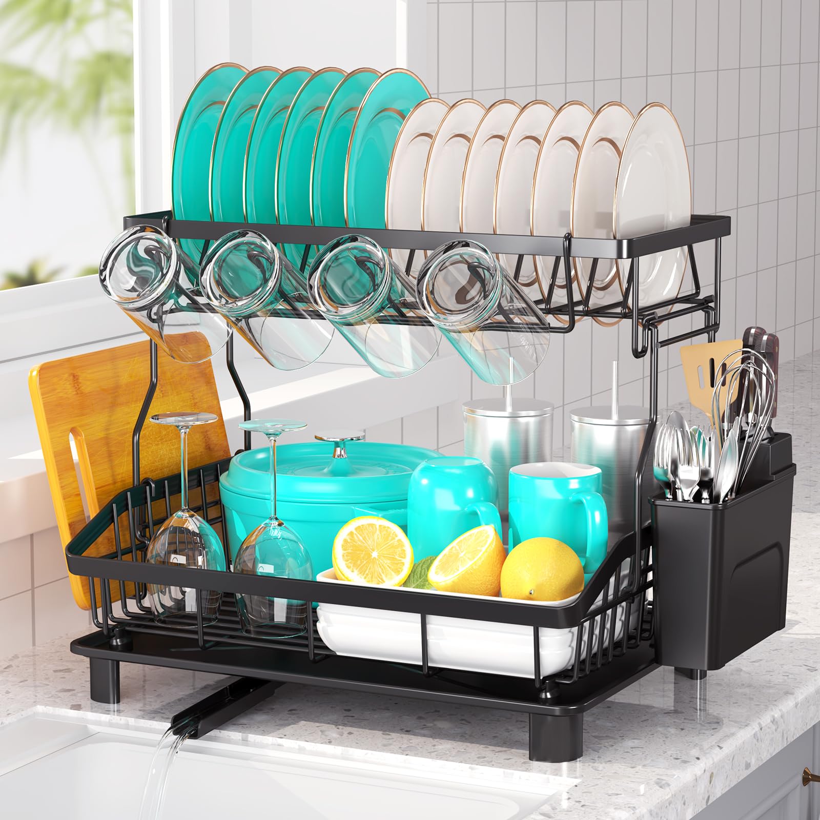 2 Tier Dish Drying Rack for Kitchen Counter