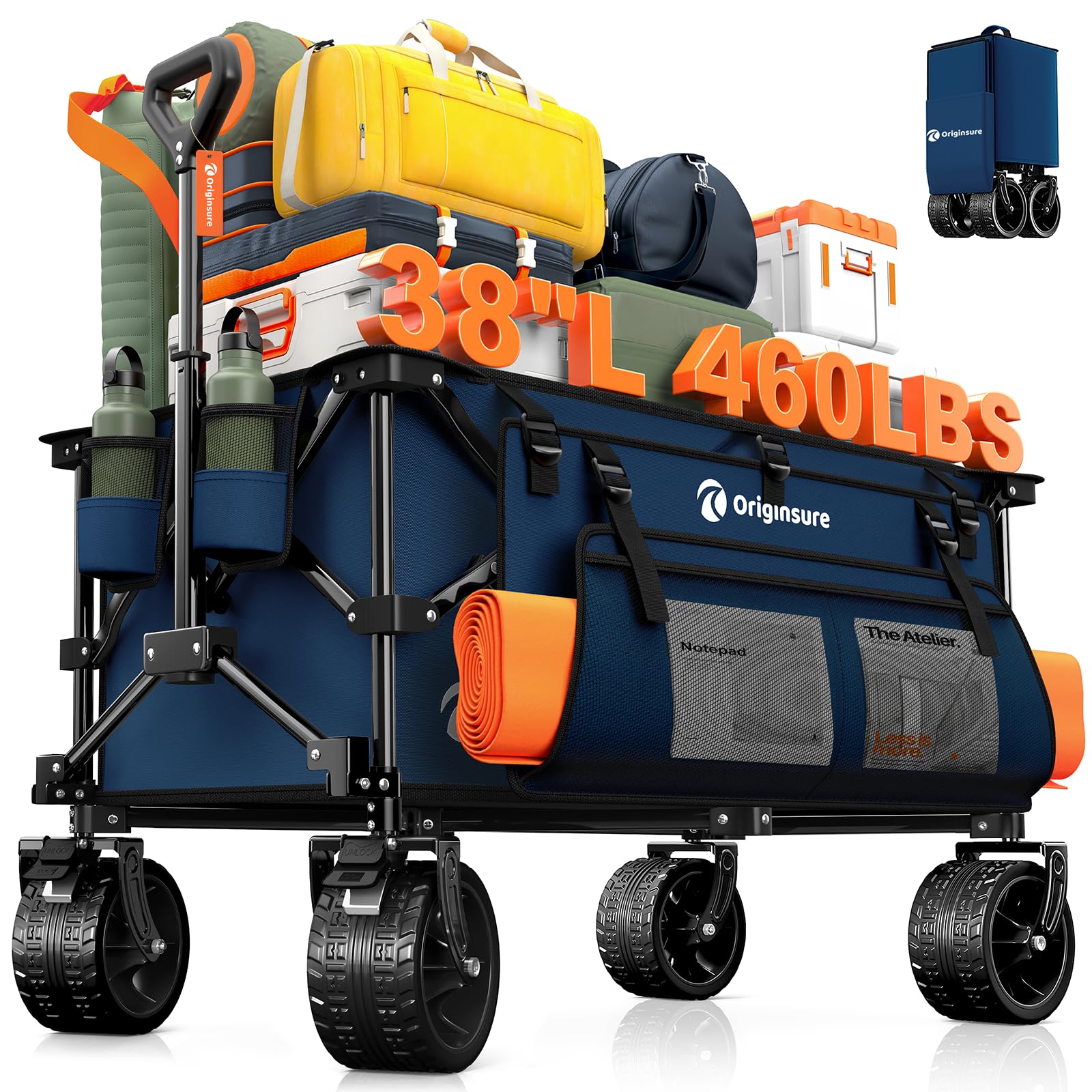 220L Collapsible Beach Wagon Cart with Big Wheels