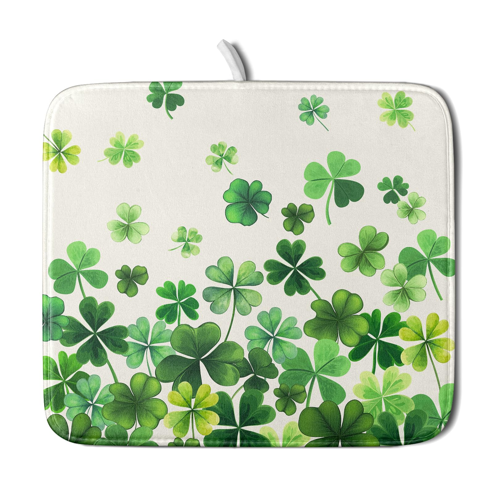 Spring Sage Green Shamrocks Drying Mat 16x18 Inch St. Patrick's Day Irish Shamrock Clover Dish Rack Pad Super Absorbent Dish Drainer Mat Dish Drying Pad Mats Protector for Kitchen Counter Coffee Bar