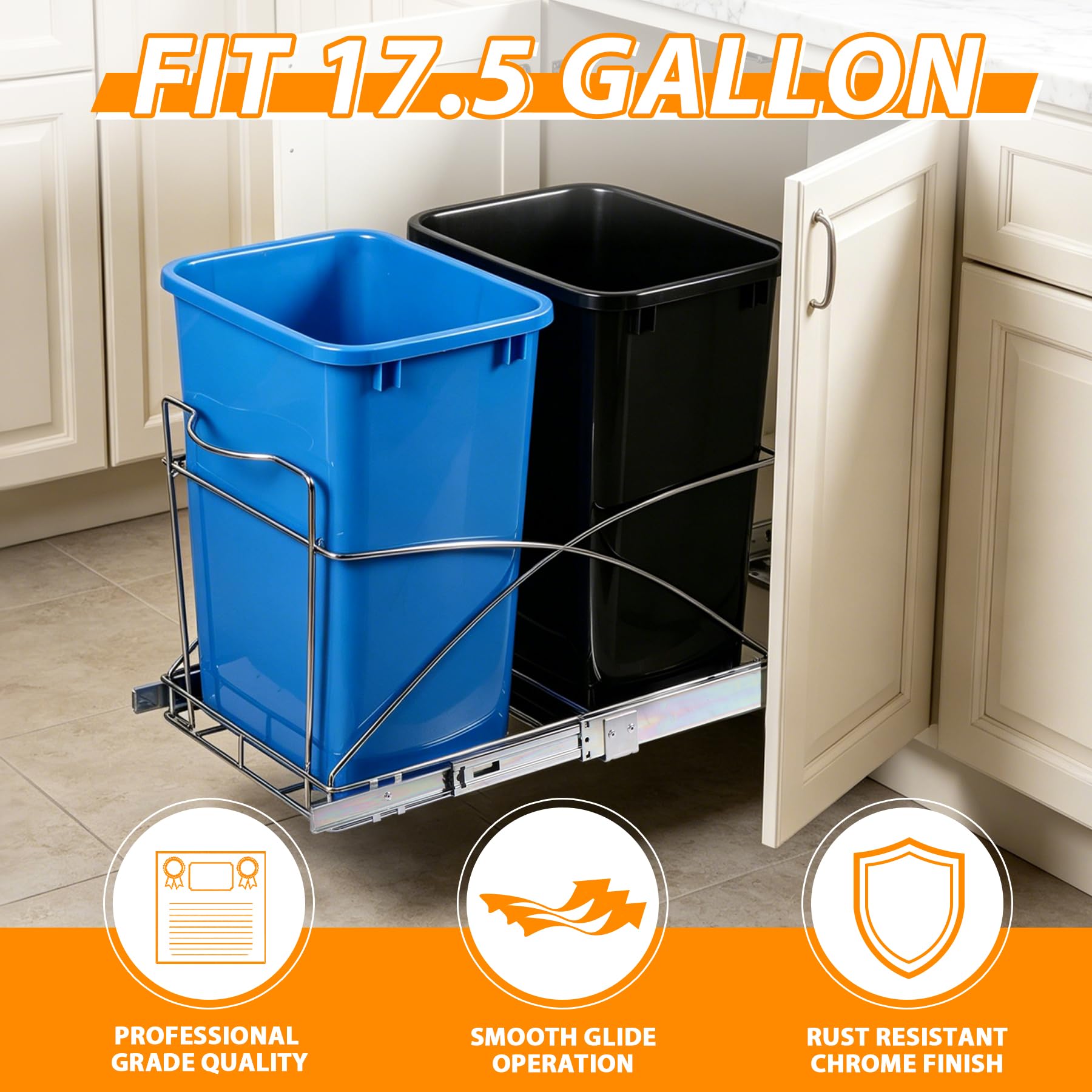 Double Pull Out Trash Can for Kitchen Cabinets 35