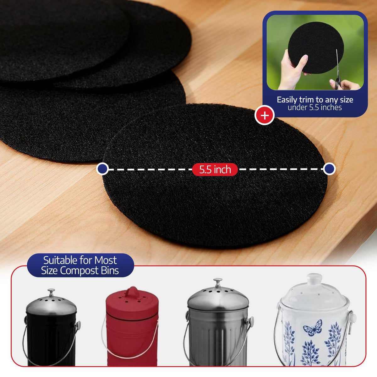 Activated Carbon Filter Discs for Kitchen Compost Bin (3 Count)