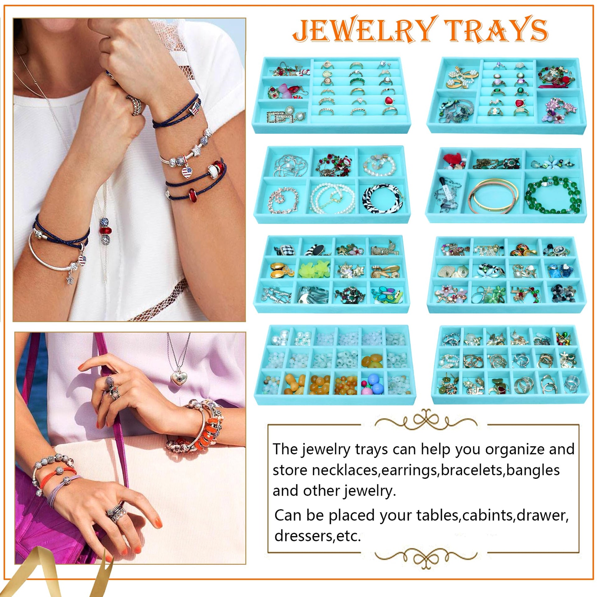 8 Pcs Velvet Jewelry Tray Stackable Jewelry Drawers Organizer Trays Rings Earrings Bracelet Organizer (8 Count)