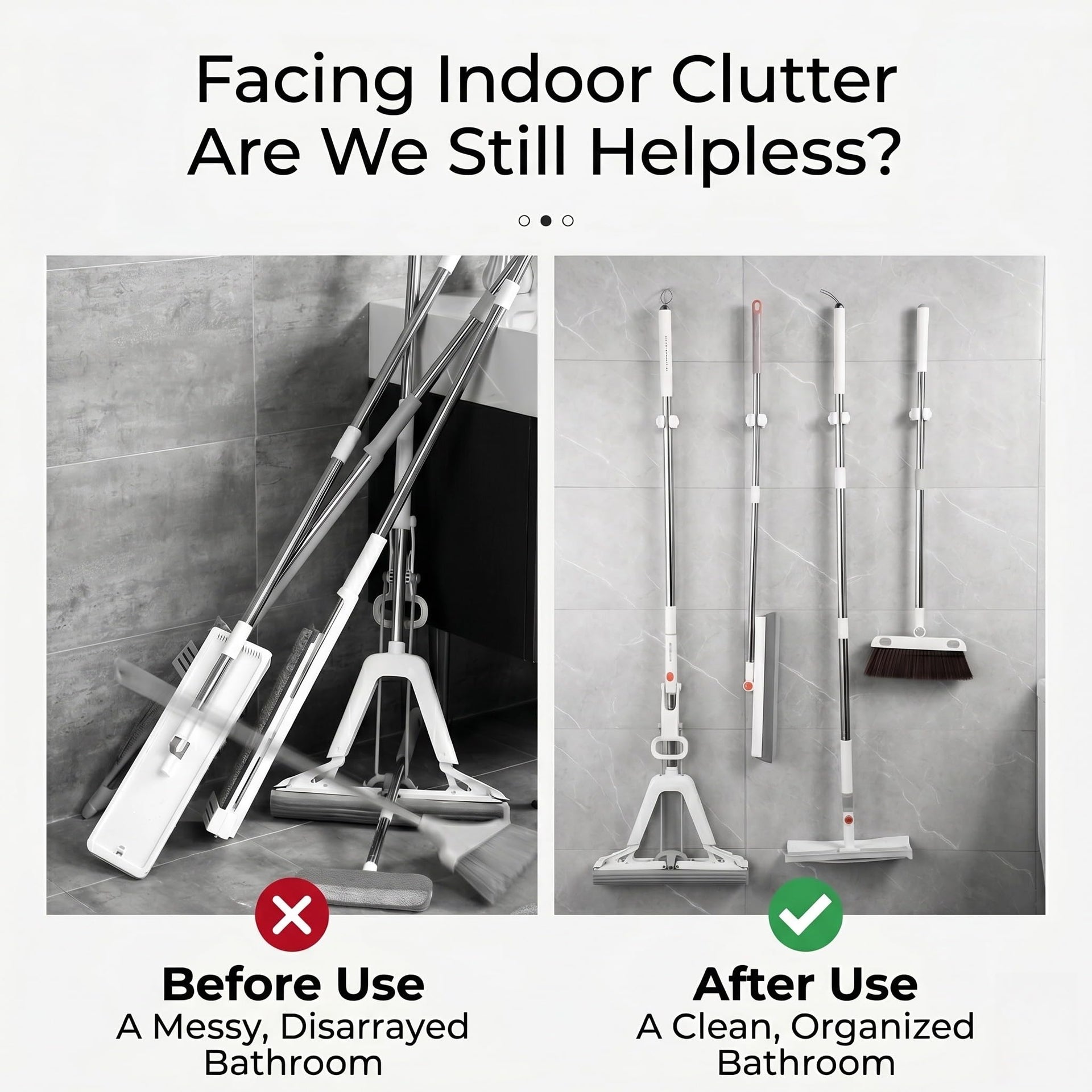 Broom Holder Wall Mount No Drilling