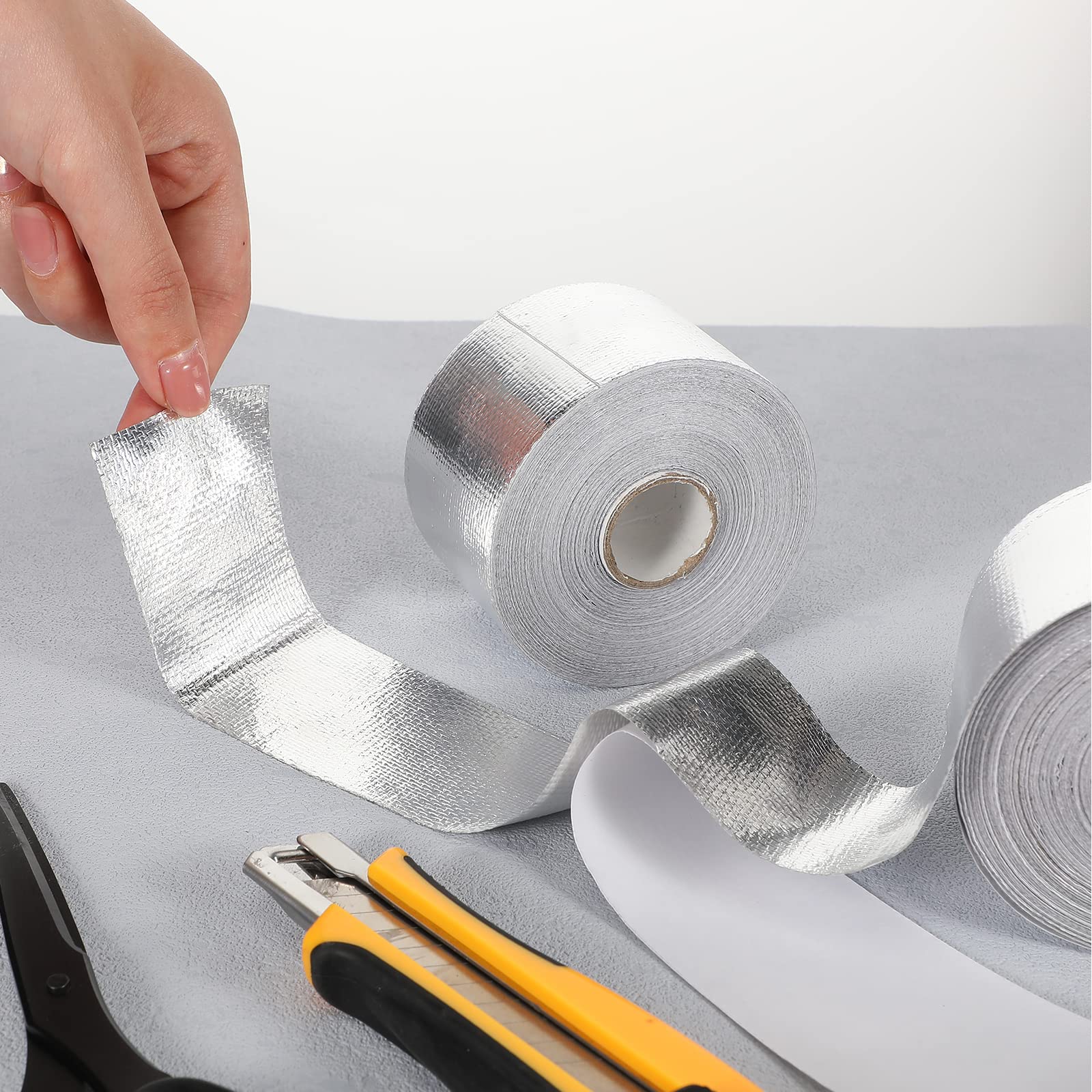 2 Rolls Aluminum Foil Tape Heat Shield Tape Barrier Adhesive Reflective Fiberglass Thermal Insulation Reflective Material High Temp Protection (131.2 Foot)