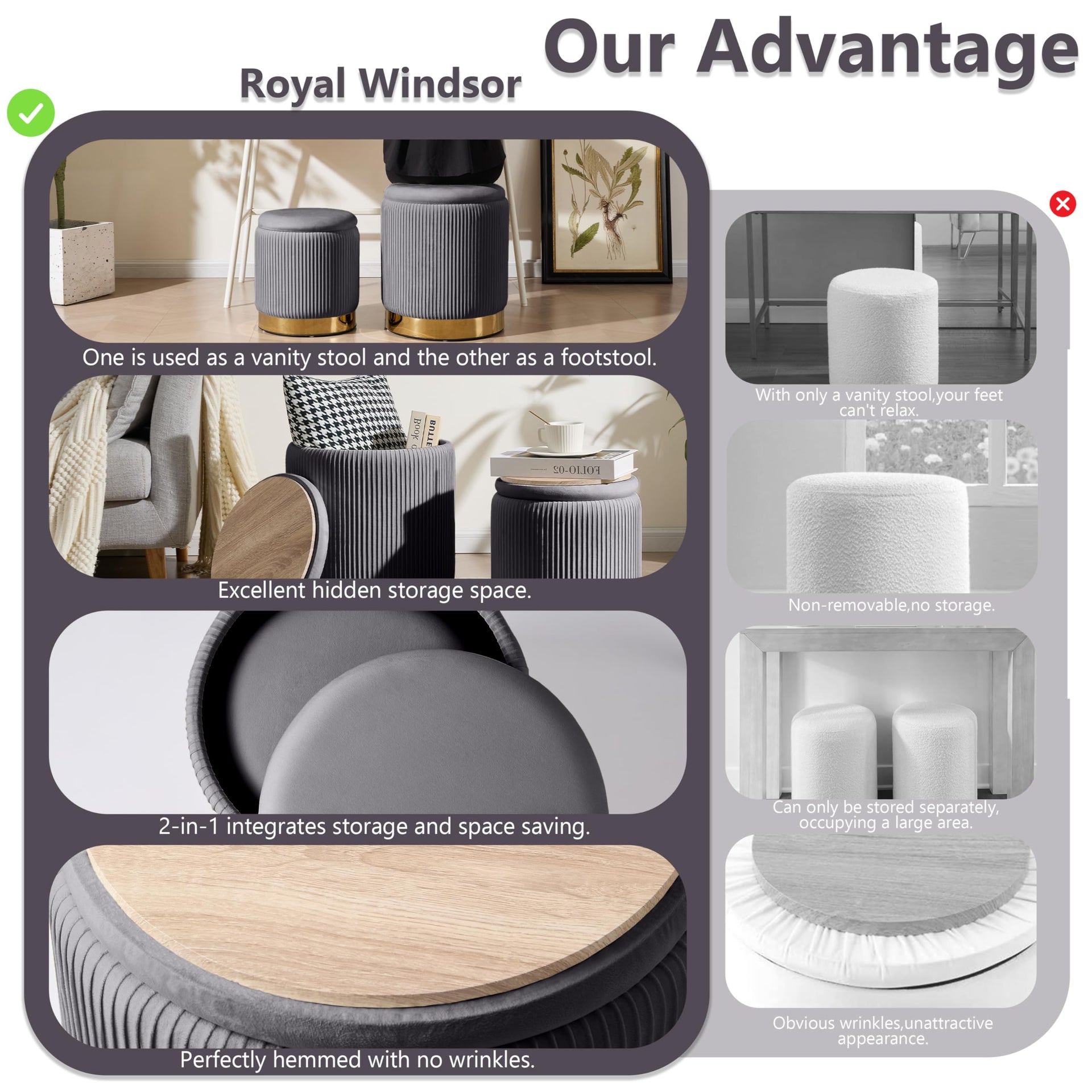 Round Ottoman with Storage Set of 2 (2 Count)