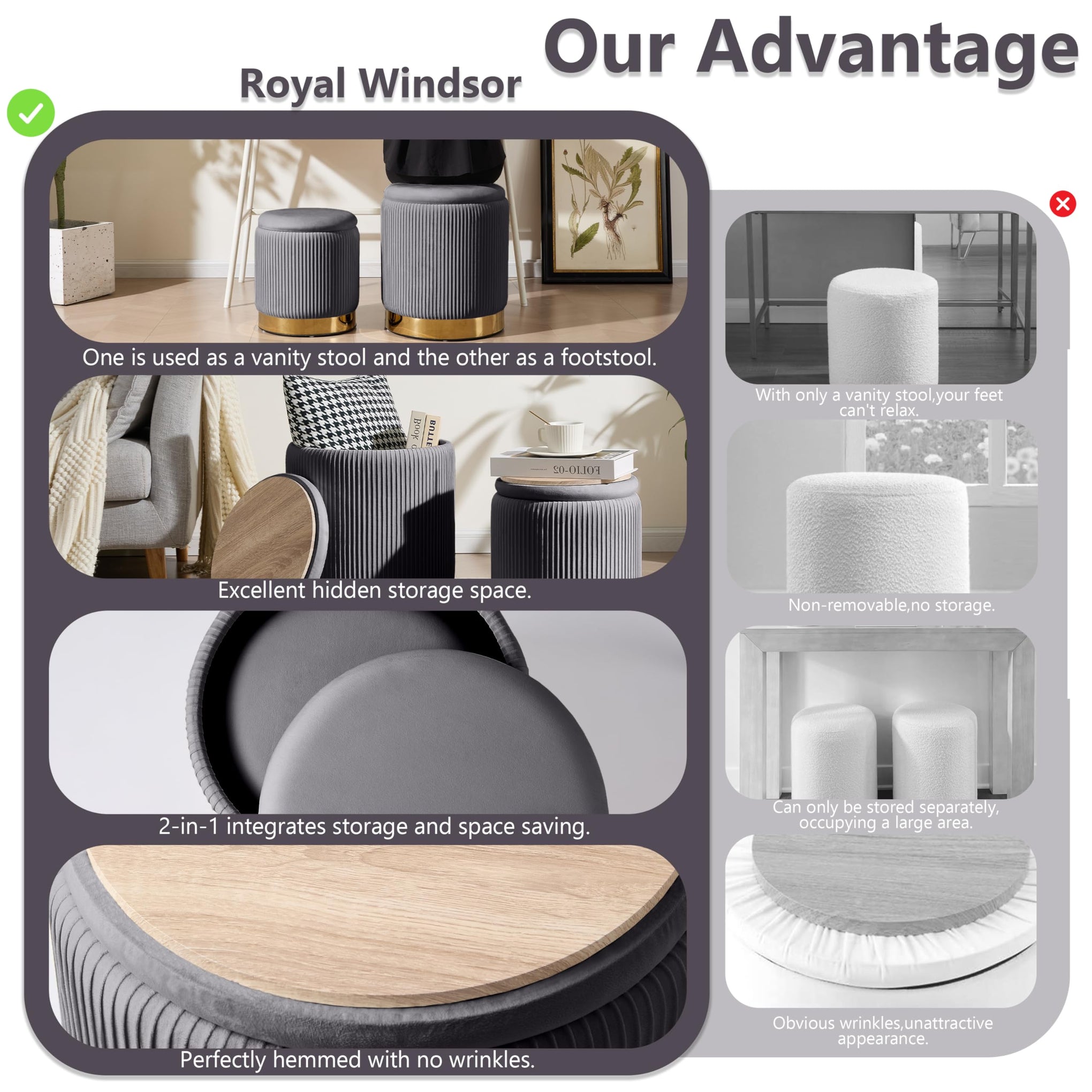 Round Ottoman with Storage Set of 2 (2 Count)