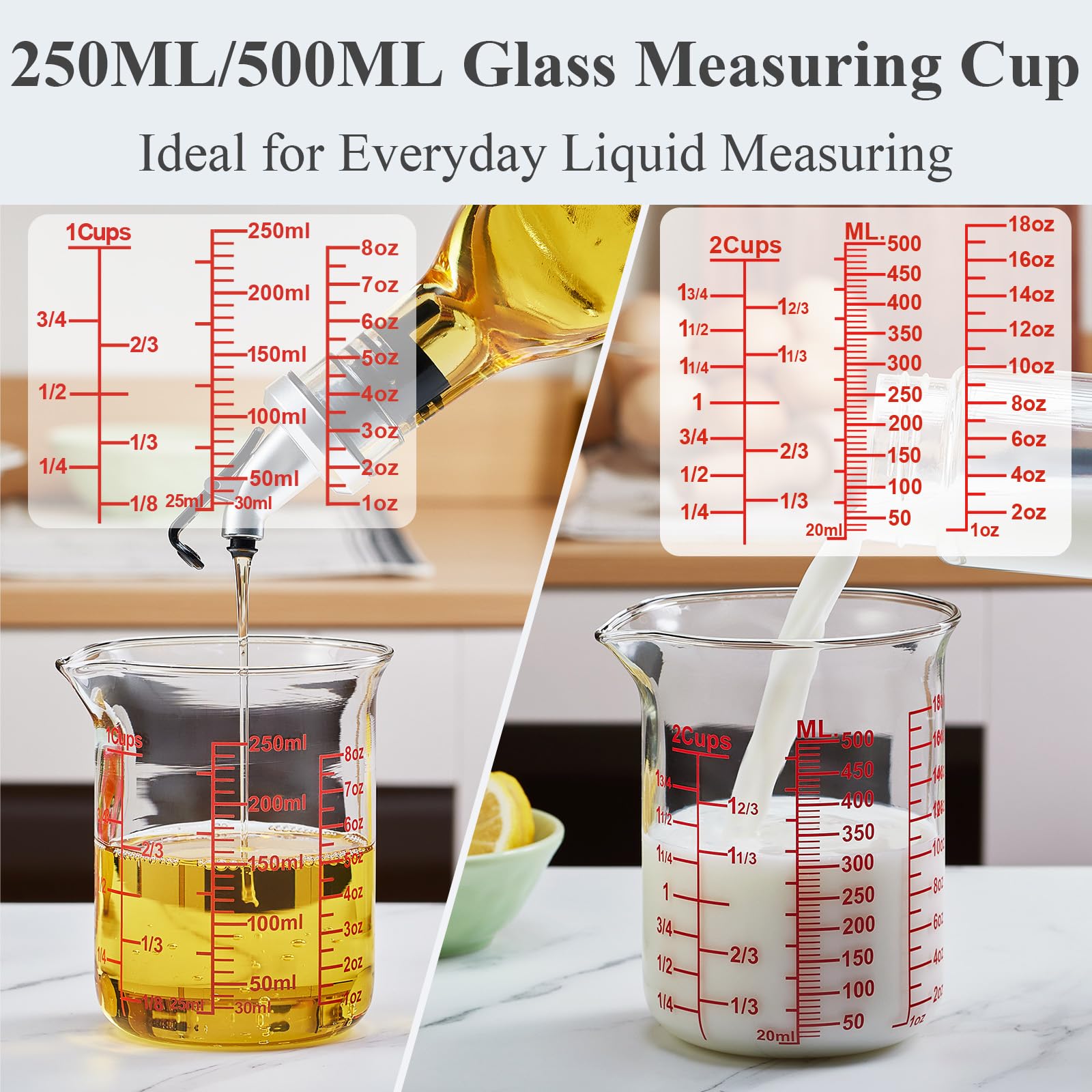 Ackers High Borosilicate Glass Measuring Cup Set with Pour Spout (32 Ounce)