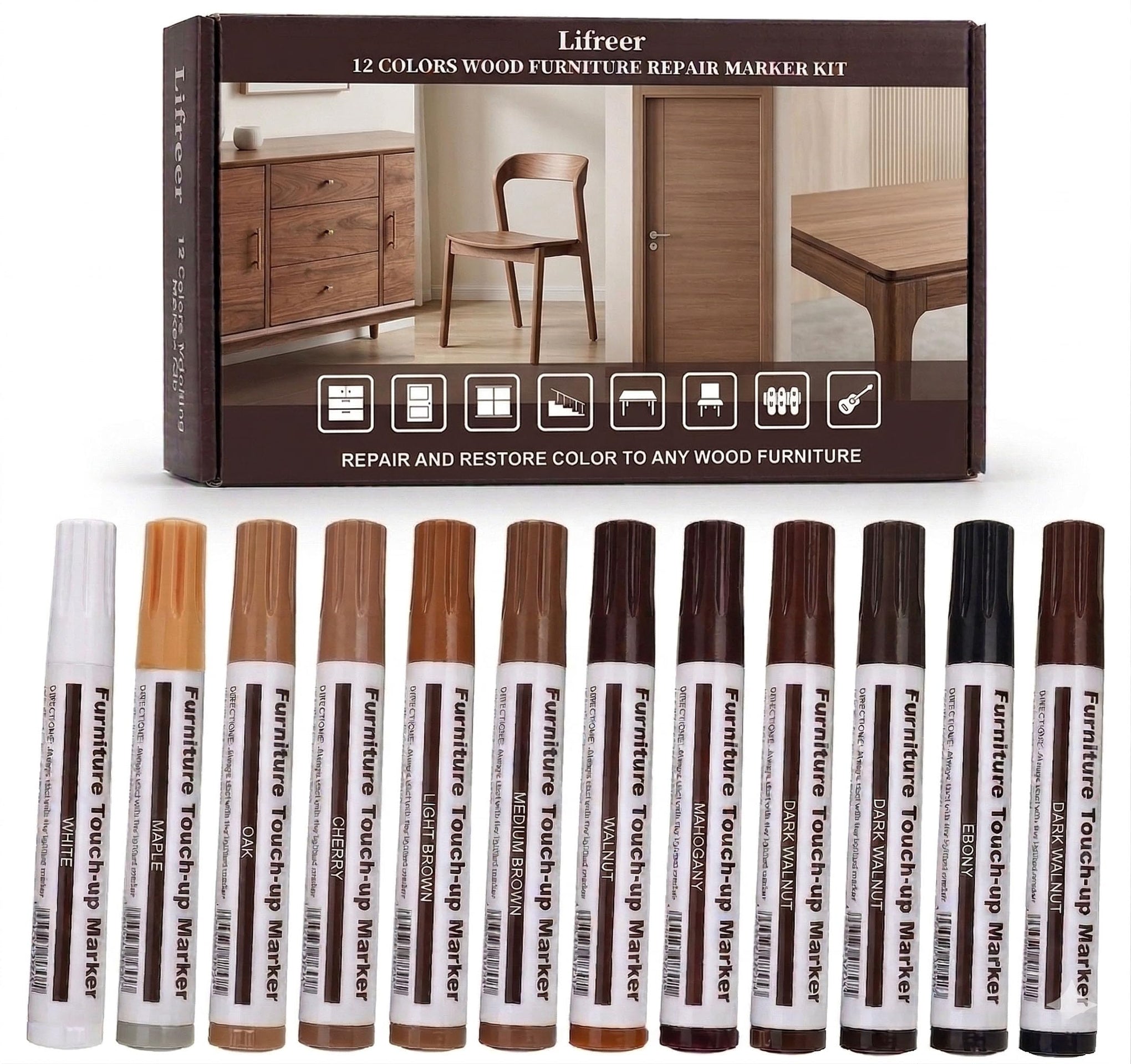 12 Colors Furniture Touch Up Markers (12 Count)