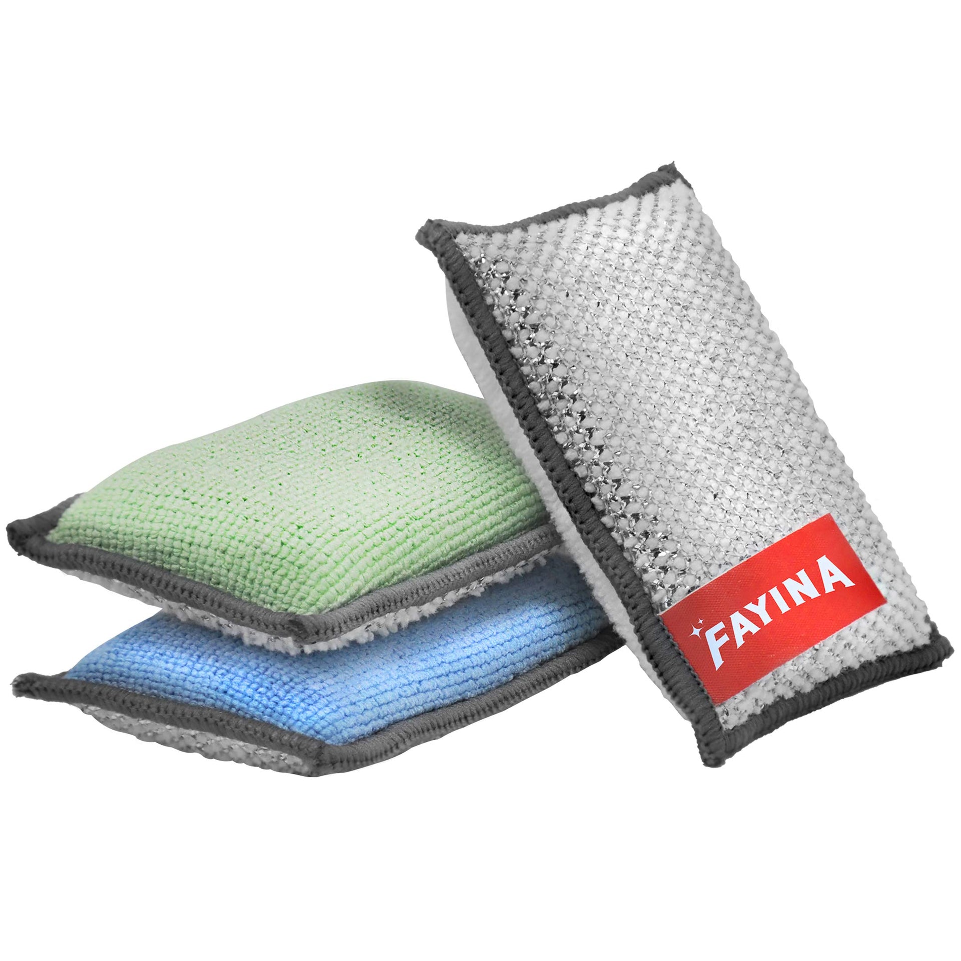 2 Sided Premium Microfiber Dish Sponge and Scrubber 3 Pack Variety