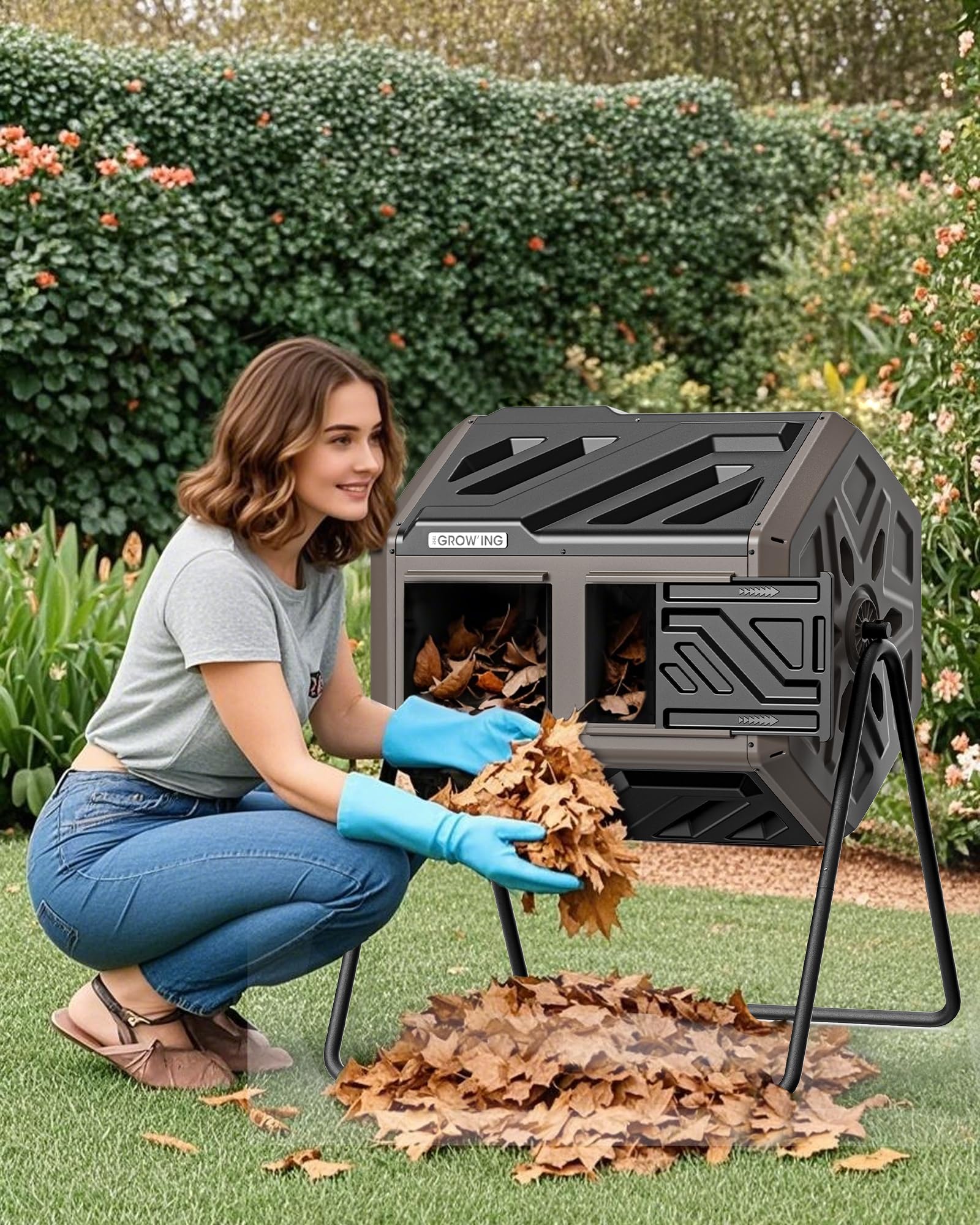 THE Growing 43 Gal Outdoor Compost Bin Tumbler for Backyard Garden