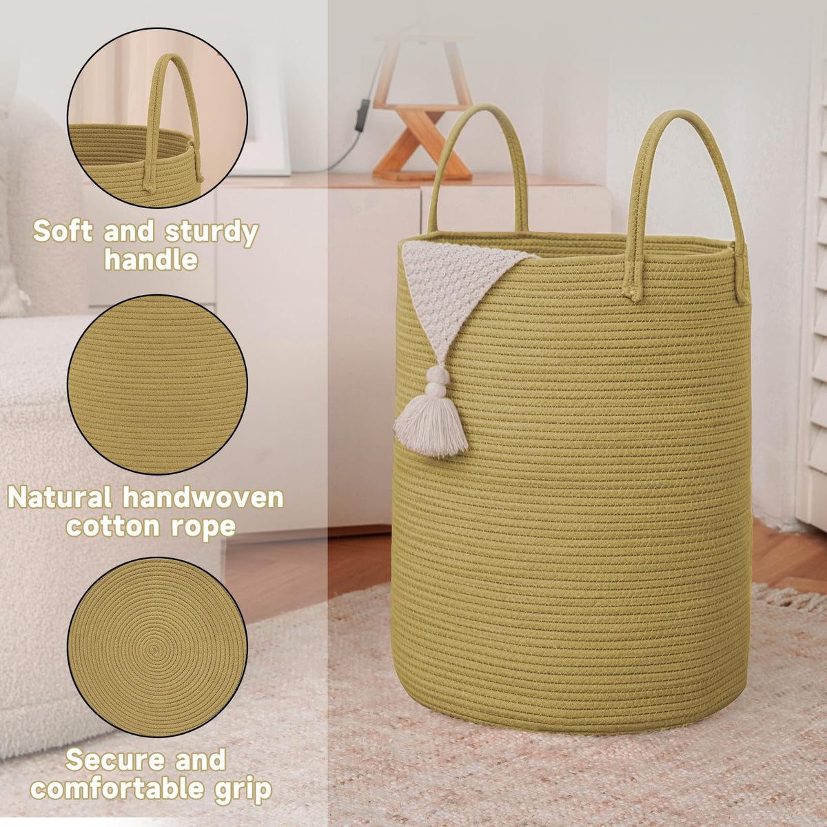 80L Cotton Rope Laundry Basket Hamper