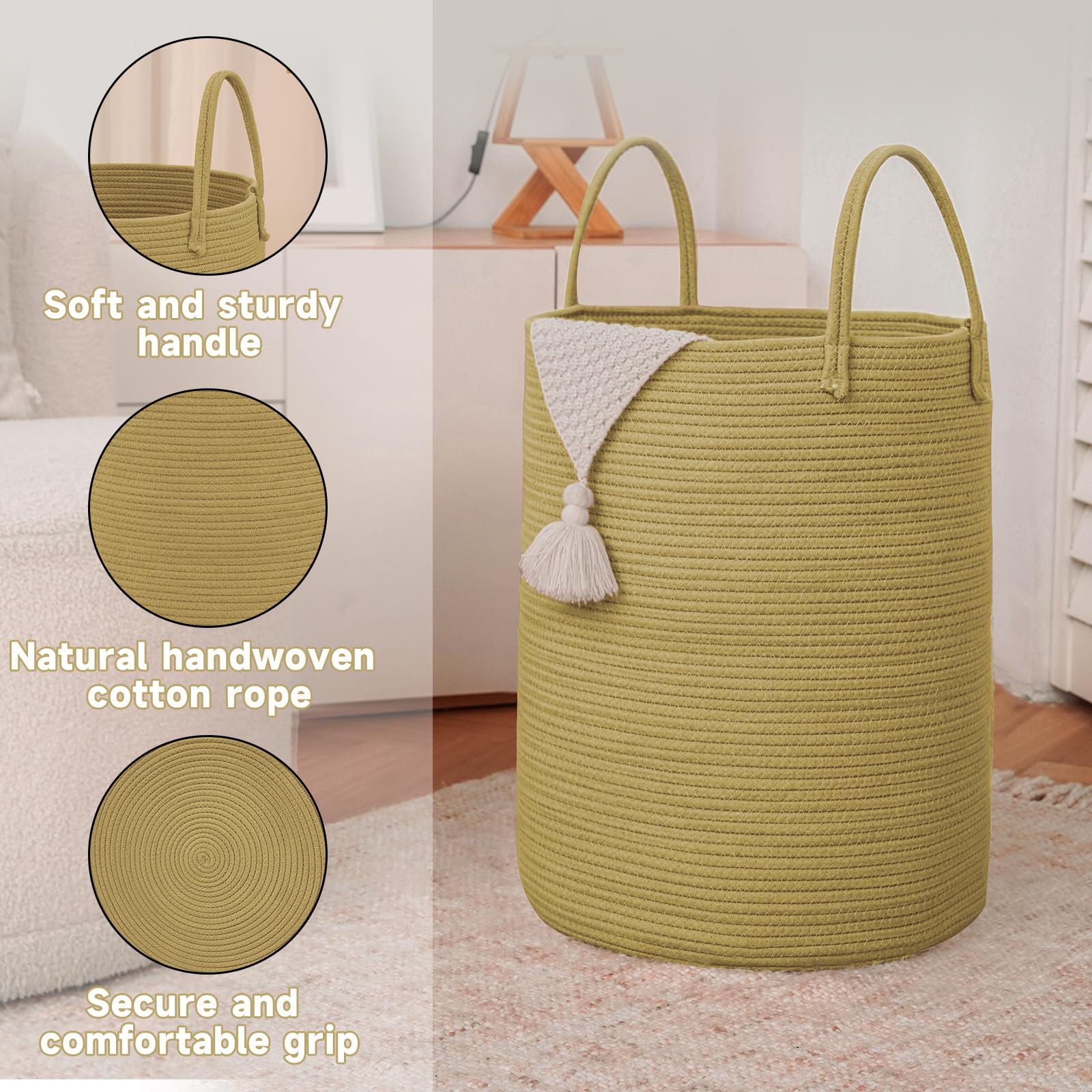 100L Cotton Rope Laundry Basket Hamper