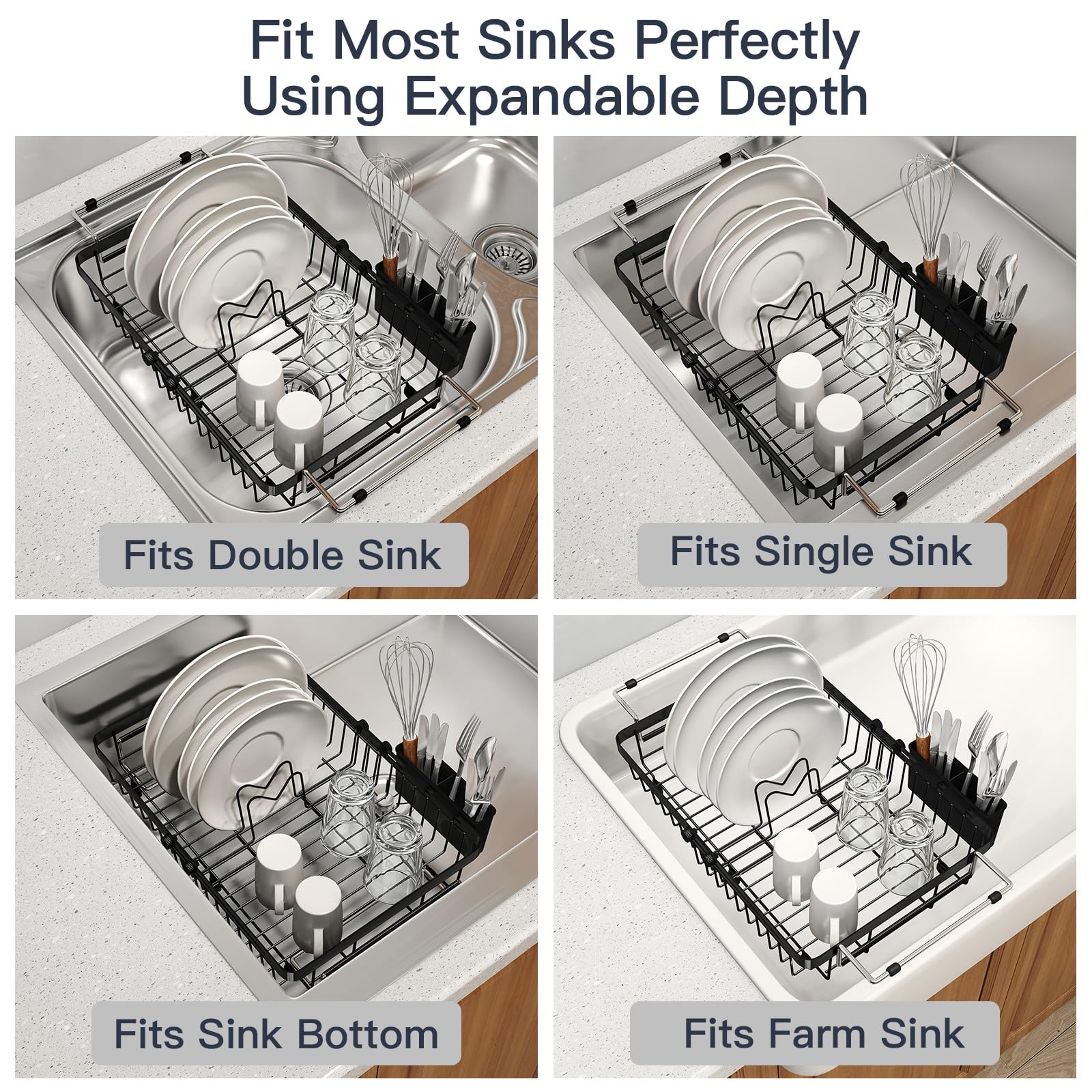 Dish Drying Rack Over The Sink with Utensil Holder