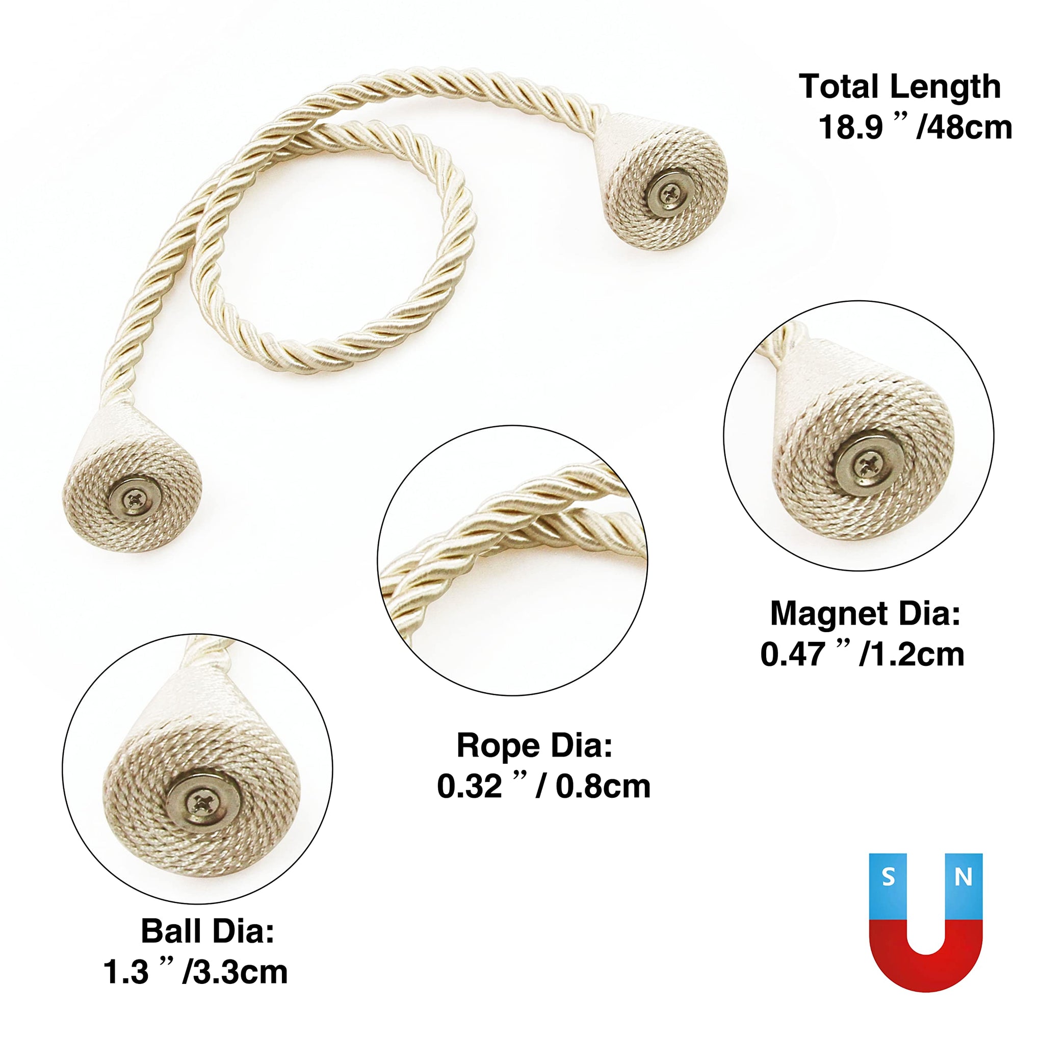 Magnetic Curtain Tiebacks Rope Decorative Holdbacks for Drapes Nieffeiy