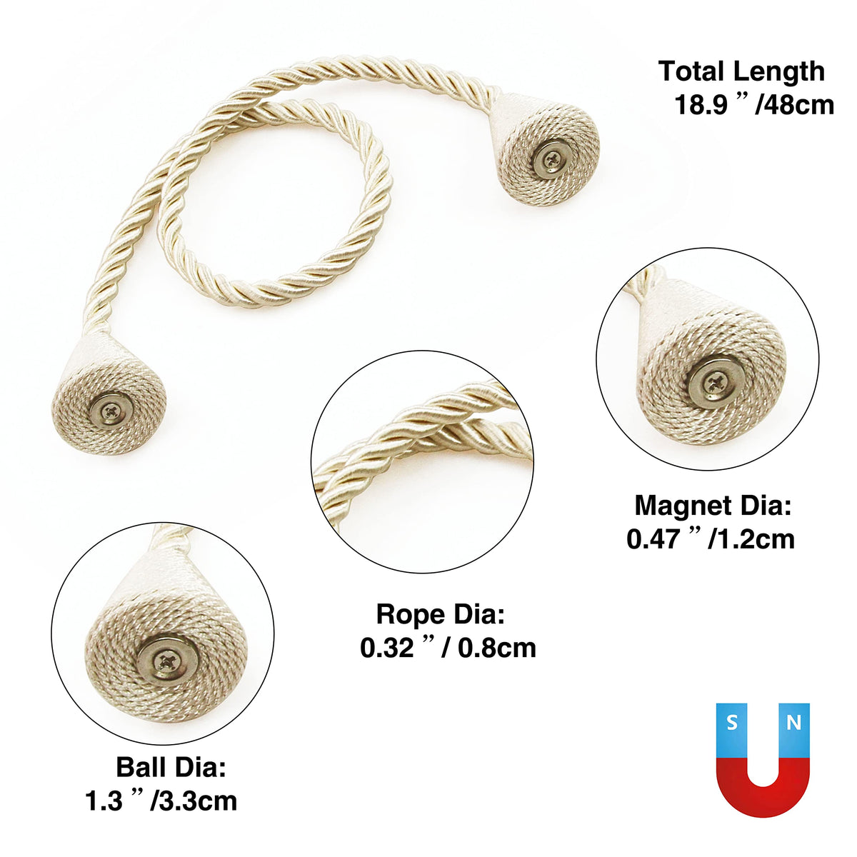 2 Pack Magnetic Curtain Tiebacks Rope Modern Handmade Curtain Tie Backs Decorative Drapes Weave Holdbacks for Window Décor