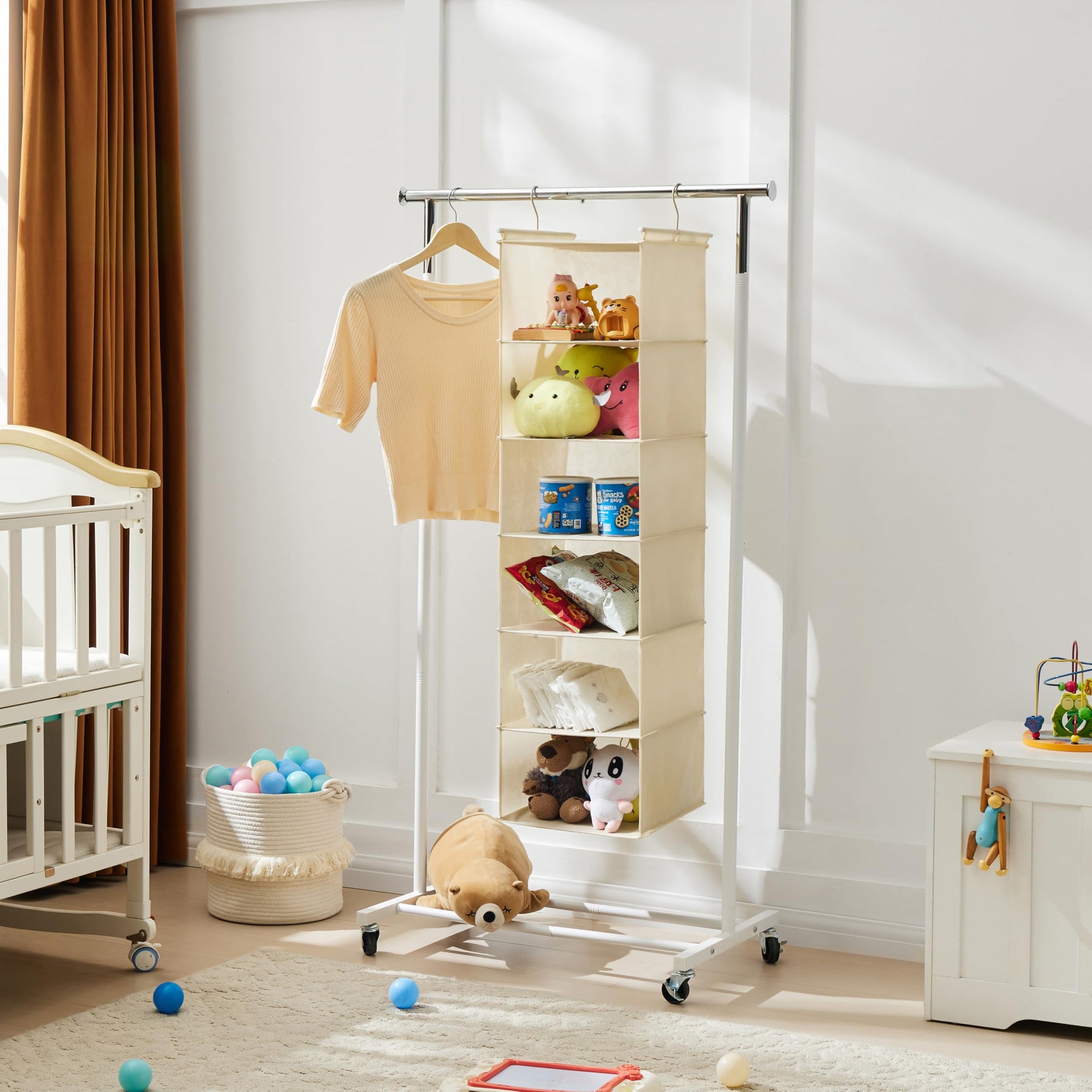 6 Tier Shelf Hanging Closet Organizer with 2 Hooks