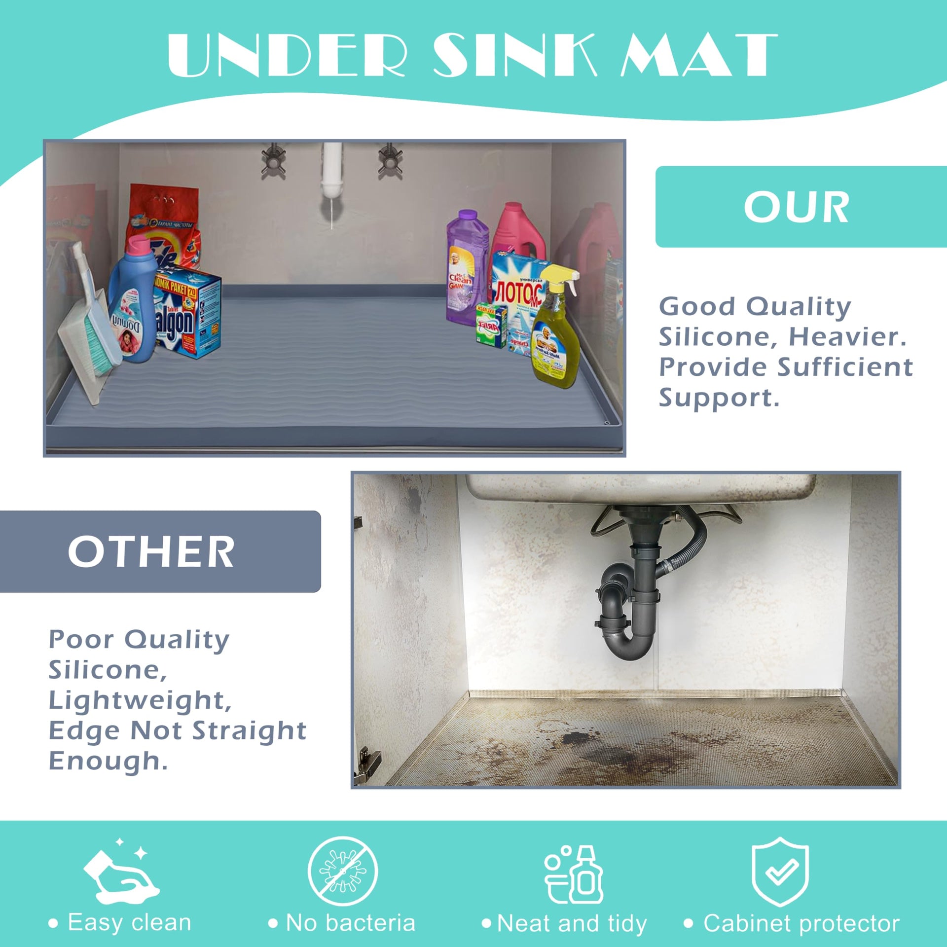 Waterproof Silicone Under Sink Mat 25'' x 19'' Shelf Liner for Kitchen and Bathroom
