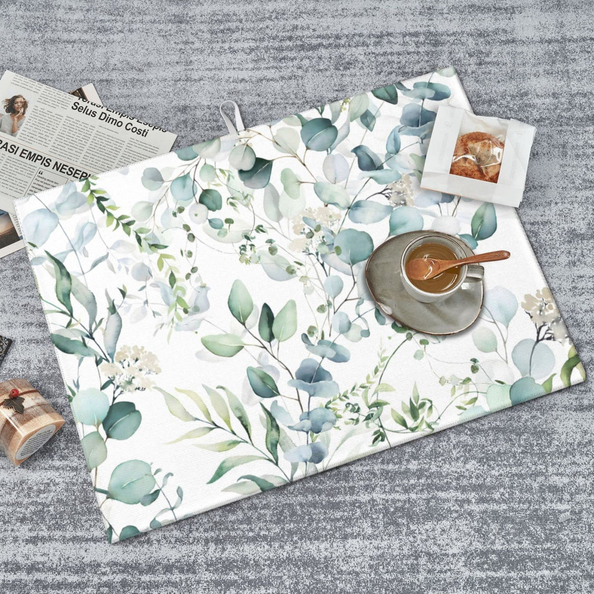 Green Floral Leaf Dish Drying Mat For Kitchen Counter 18 X 24 Inch Absorbent Reversible Drainer