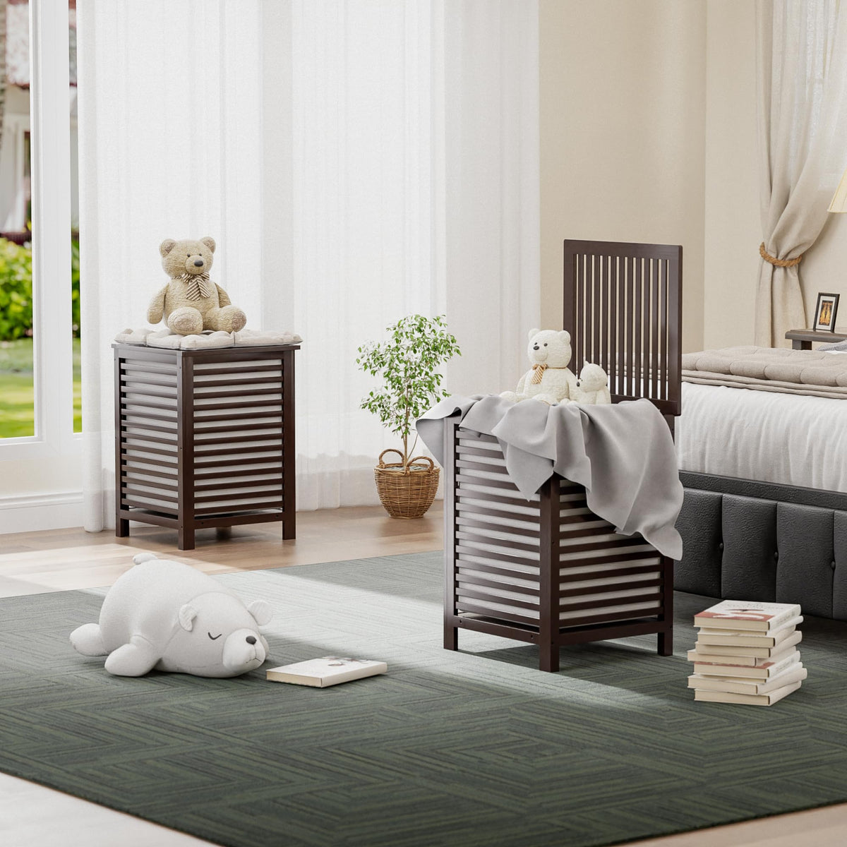 Double Laundry Hamper with Lid