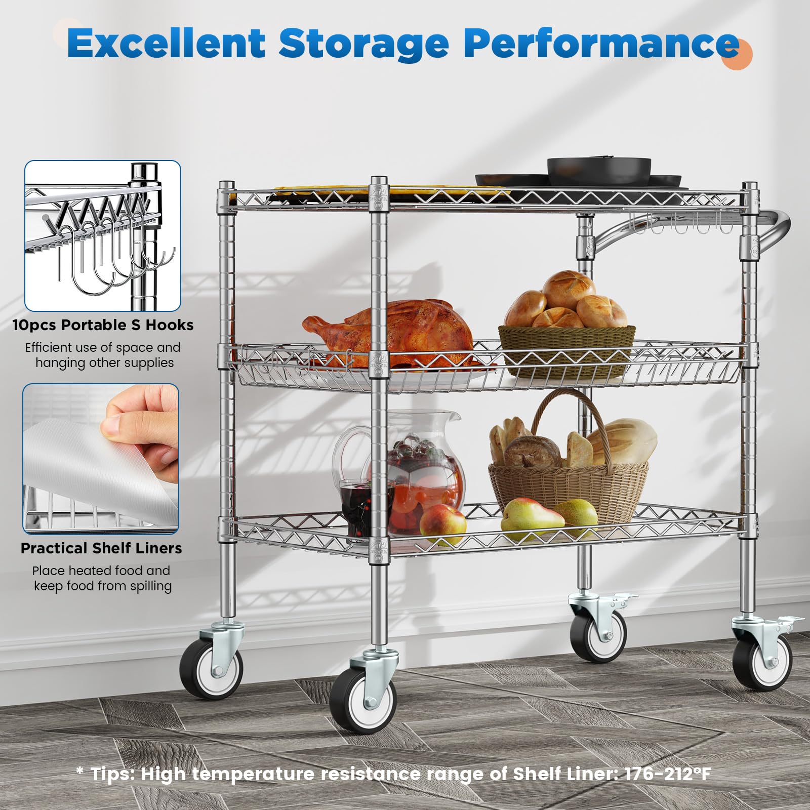 3 Tier Rolling Carts with Wheels
