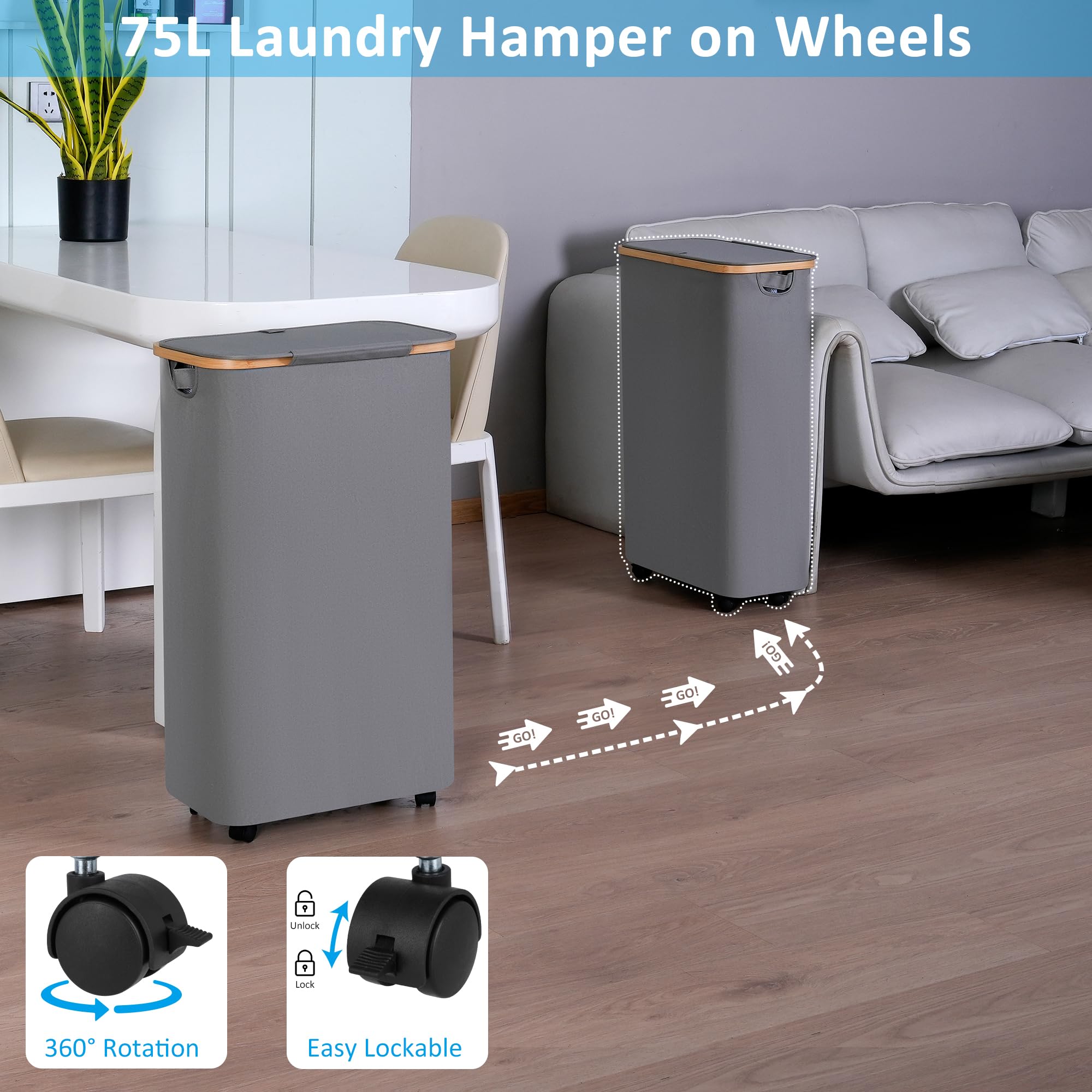 Slim Laundry Basket with Wheels